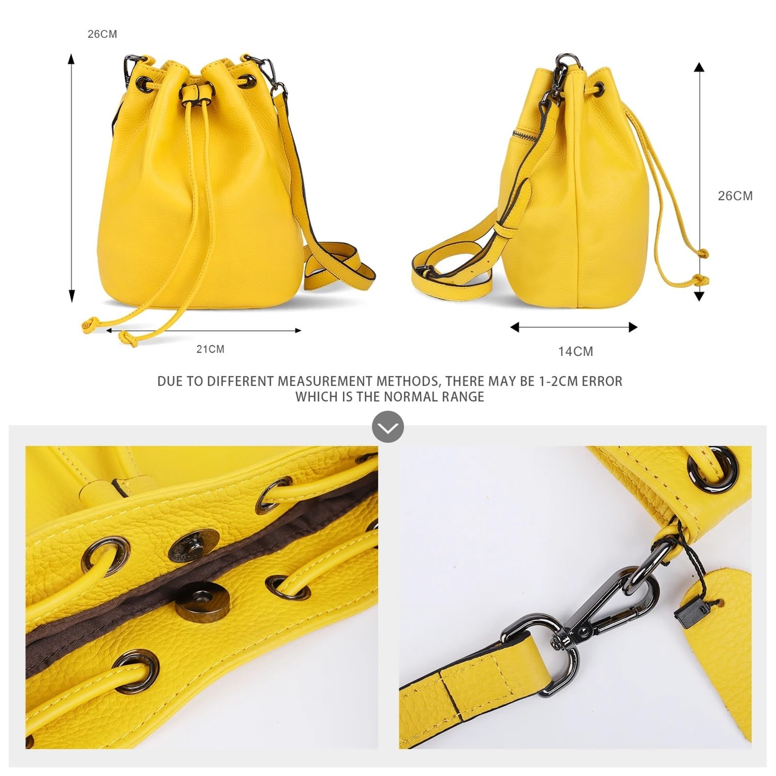 Bolso de piel auténtica, tipo cubo, pequeño, multifuncional, bandolera un solo hombro for mujer Para Viajes Compras Trabajo Citas