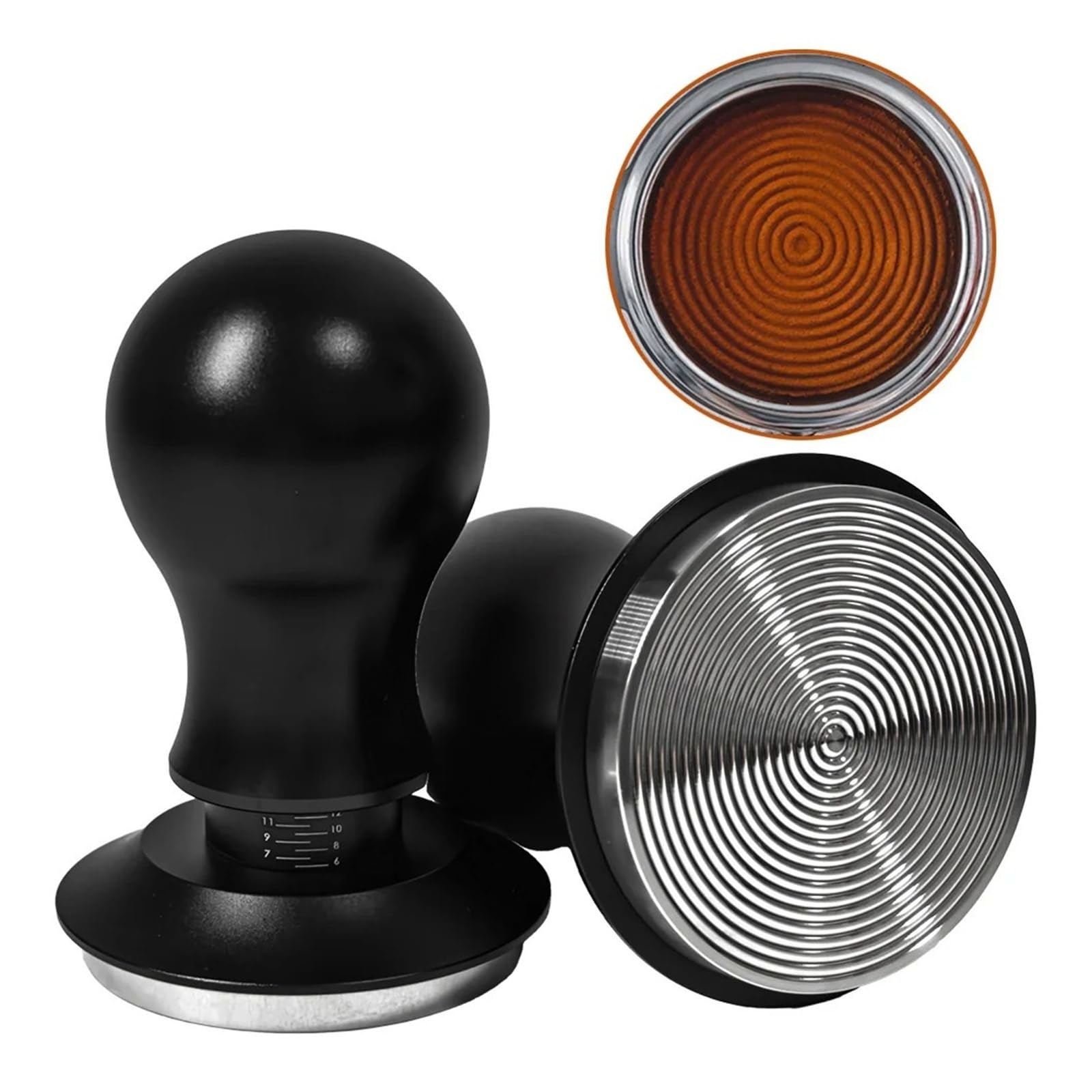 Tamper de café con resorte de 51mm, 53mm, 58mm, mango redondeado de 15lb, herramienta de compactación autonivelante con Base ondulada de 54mm Café y té(53mm(54mm))