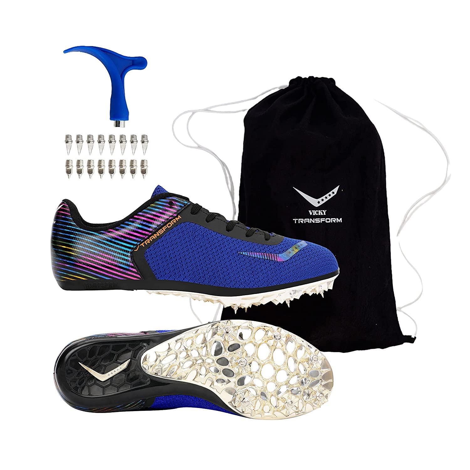 Vicky Transform Running Spikes Dark Blue/Golden (B099NLCGV6) Amazon Price History, Amazon Price Tracker