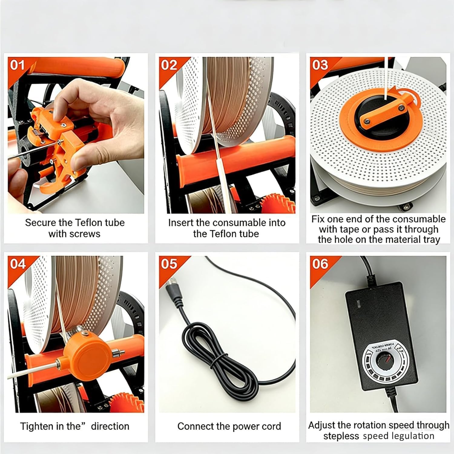 Bobinadora de filamento con diseño modular extraíble y enhebrado manual para suministros de impresión 3D