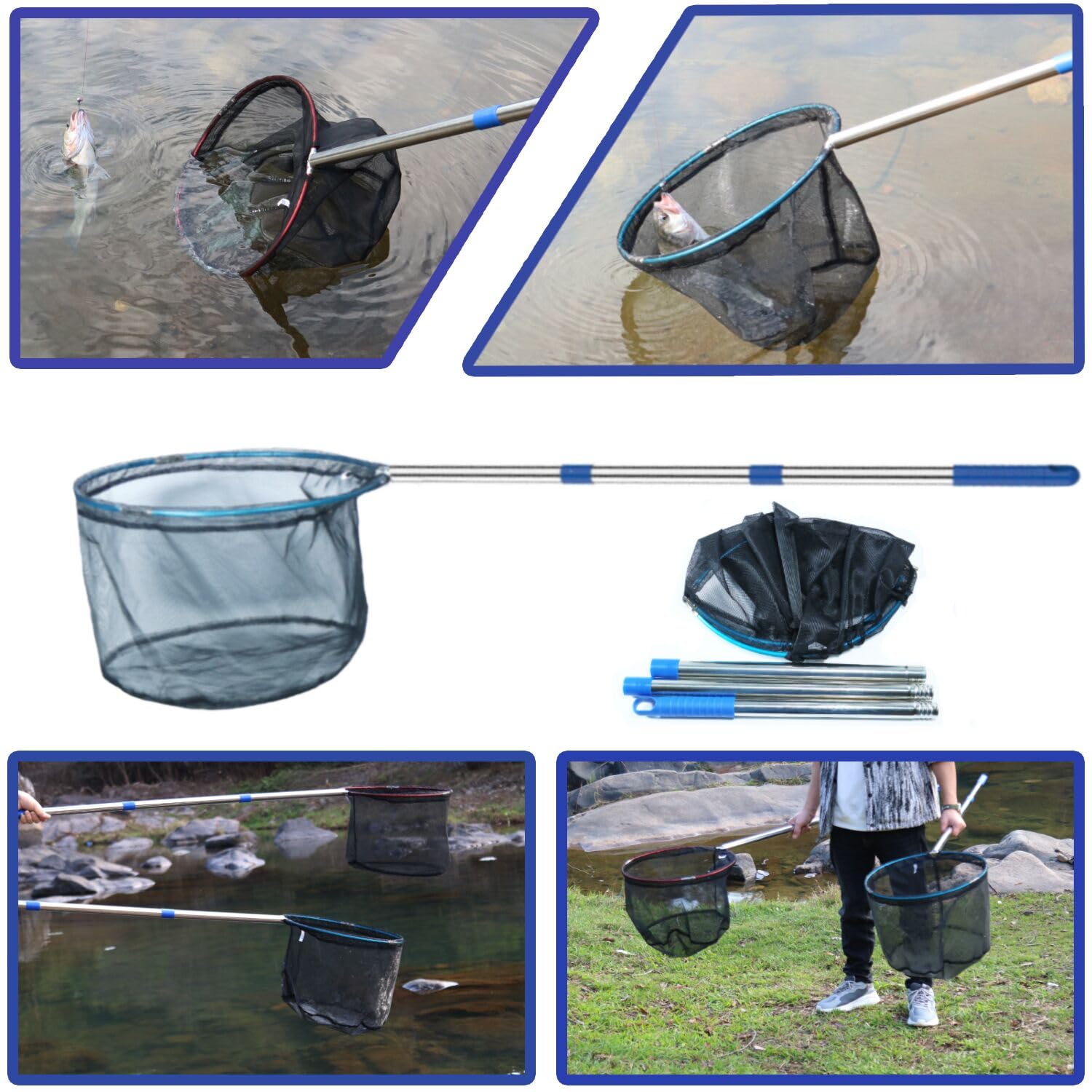 Paquete de 2 redes de pesca retráctiles ligeras con mango de caña de aluminio, redes de pesca para niños, redes de pesca para jóvenes, redes de captura y liberación de mariposas