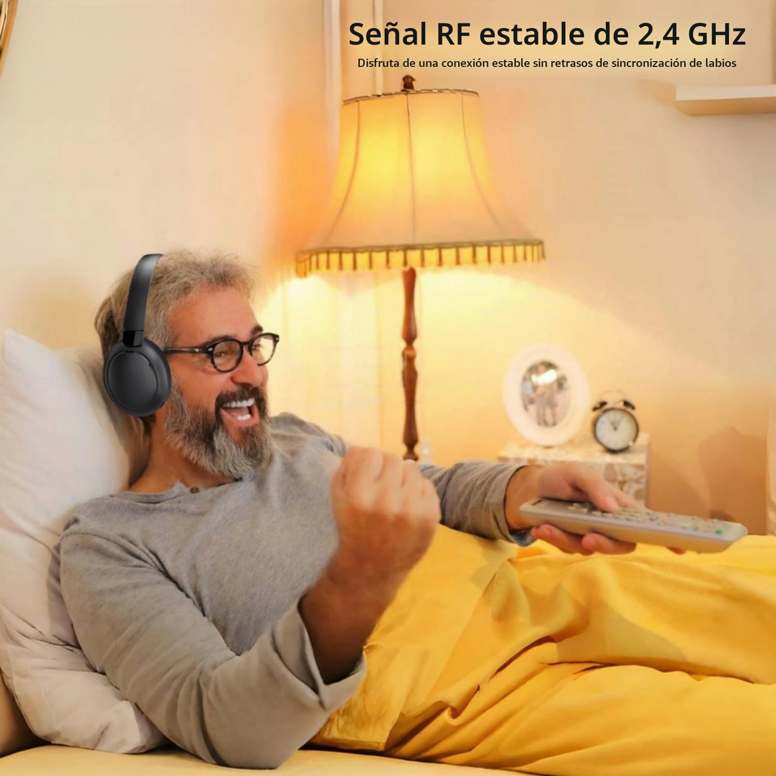 Auriculares Inalámbricos para TV con Modo Dual 2.4G RF y Bluetooth 5.3, Auriculares Inalámbricos Supraaurales Para ver Televisión con Base Transmisora, Mejora de Volumen para Personas Mayores, Negro