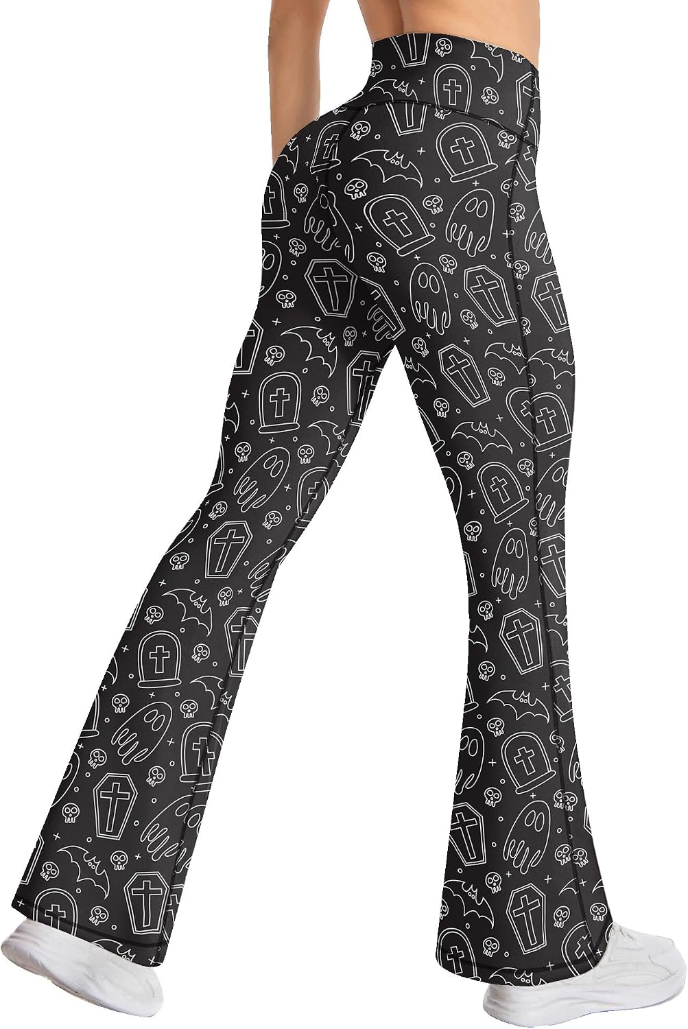 Women's Halloween Flare Leggings Skull Coffin Ghost Bell Bottom Yoga Pants