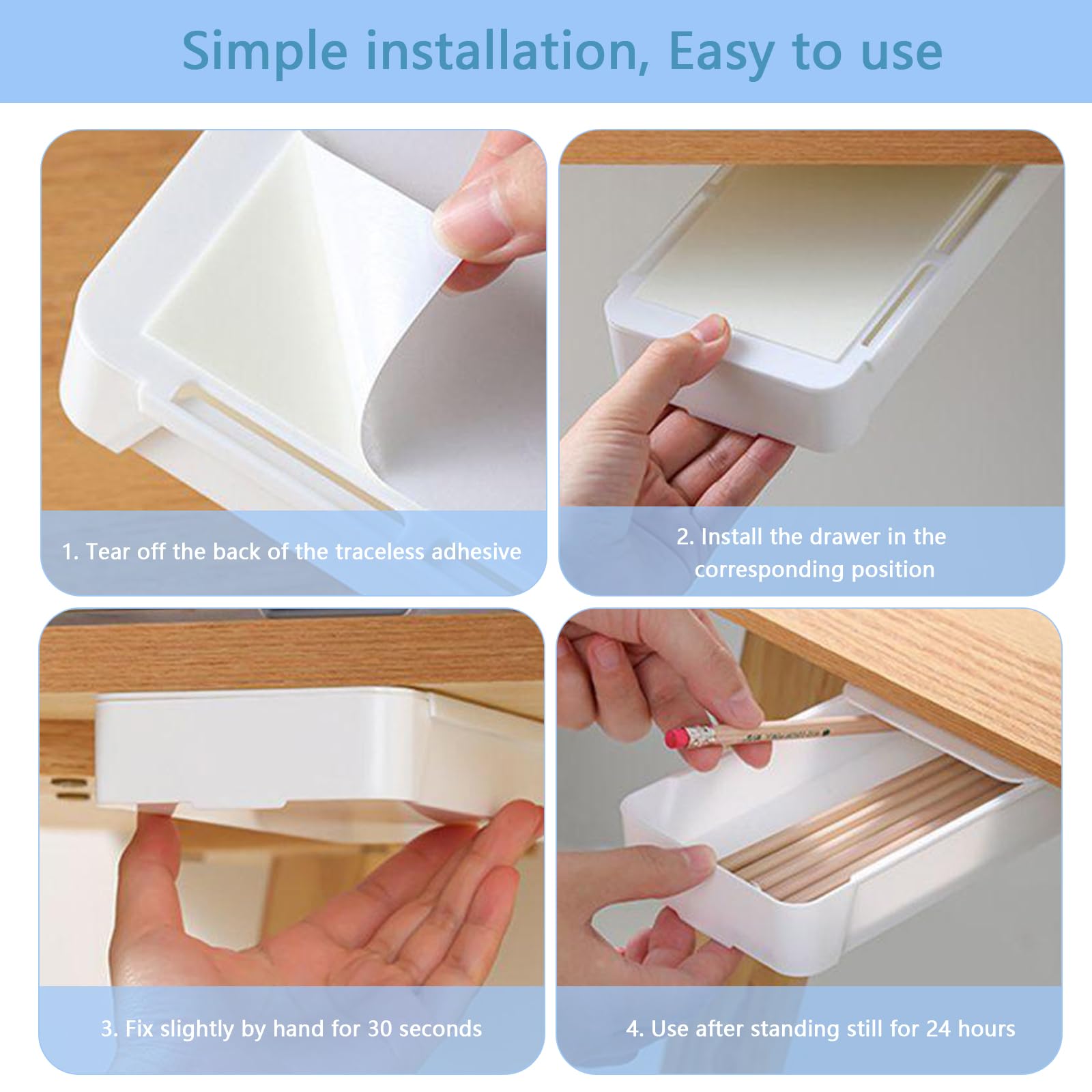 Organisateur Sous Bureau 2 Tiroirs Cachés Adhésifs Double Fixation Plastique ABS