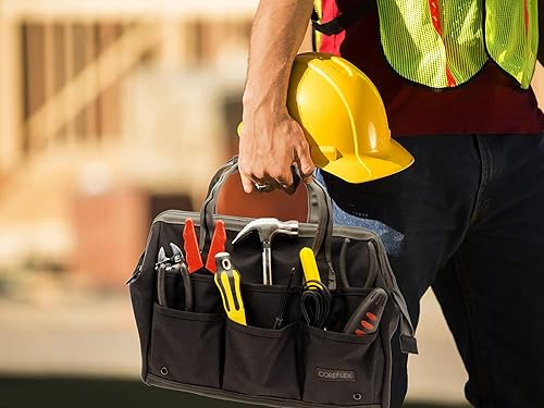 Miniatura 9 de Coreflex Bolsa de herramientas de boca ancha de 14 pulgadas, bolsa de engranajes, múltiples propósitos para fontaneros, electricistas, manitas,