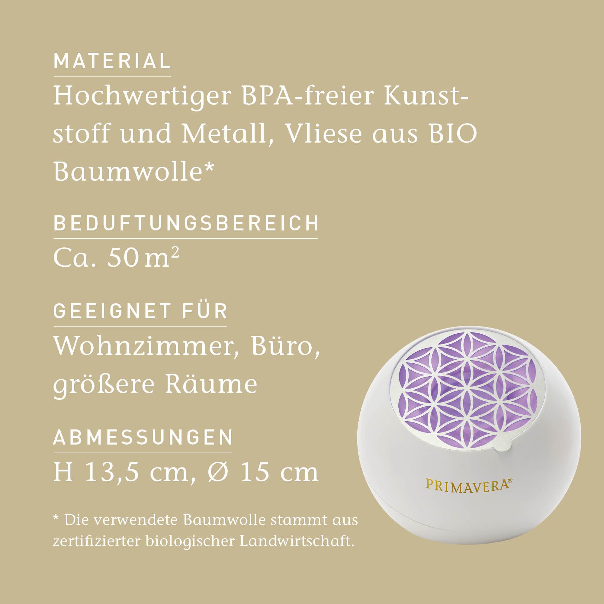 PRIMAVERA Aroma Ventilator Flower – farbenfroher Duftzauber für größere Räume – elektrische Duftlampe, Aromadiffuser, Raumduft – 3 Ventilationsstufen – Aromatherapie
