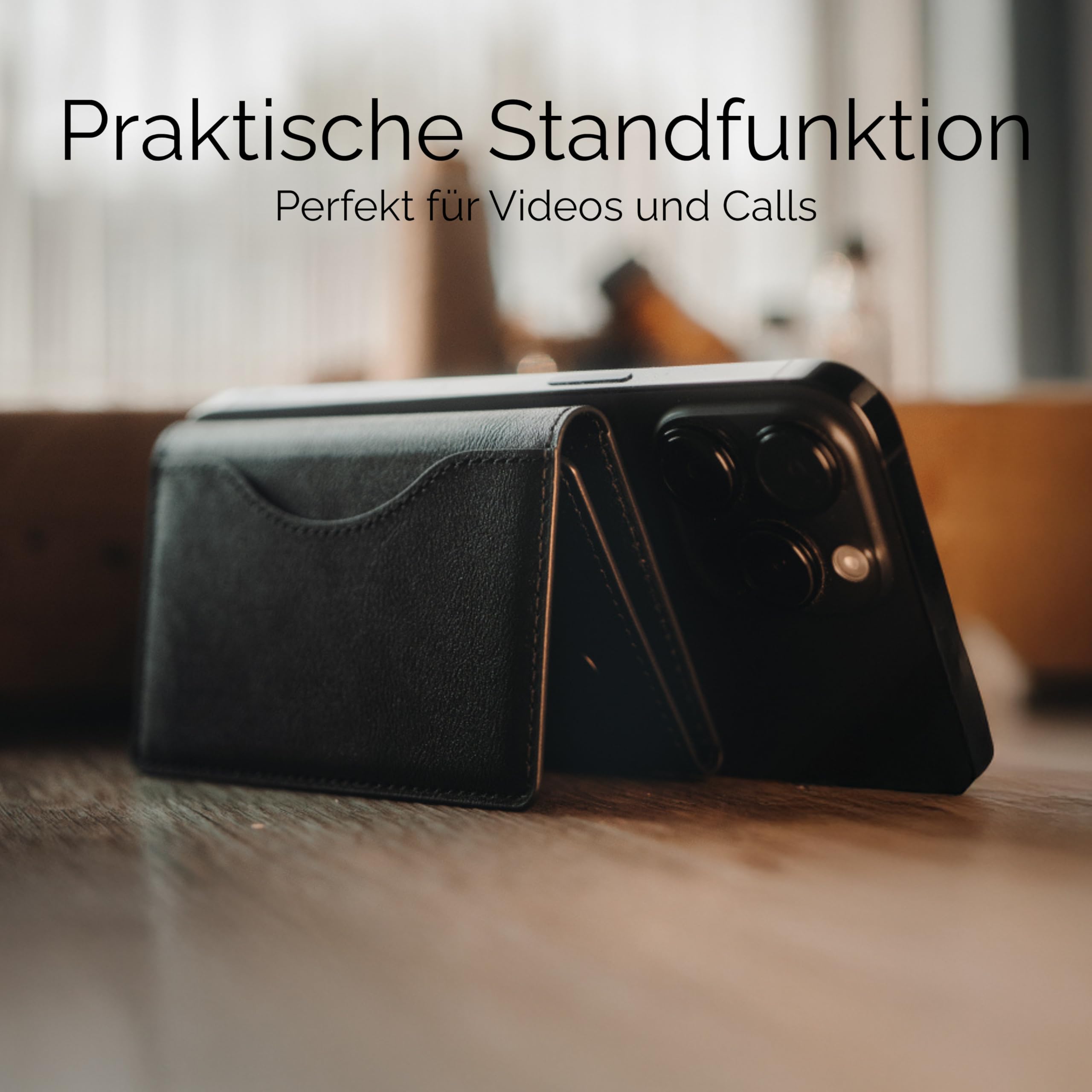 MagSafe Kartenhalter – Magnetischer Kartenhalter aus Leder für iPhone 17/16/15/14/13/12 – Platz für bis zu 6 Karten – Slim Wallet fürs Handy – Starke Magnetkraft, schlankes Design (Schwarz)