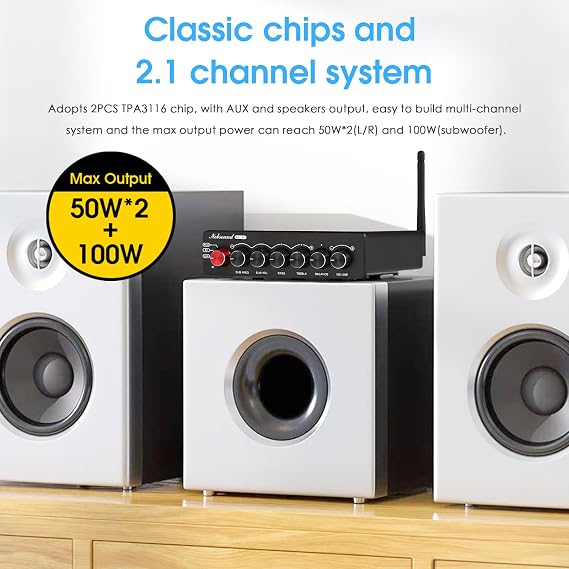 Nobsound NS-14G HiFi Bluetooth 2.1 Channel Power Amplifier 50W2 + 100W SUB Stereo Amp with Subwoofer Support for Home Audio