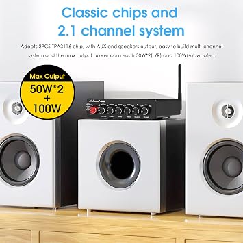 Nobsound NS-14G HiFi Bluetooth 2.1 Channel Power Amplifier 50W2 + 100W SUB Stereo Amp with Subwoofer Support for Home Audio