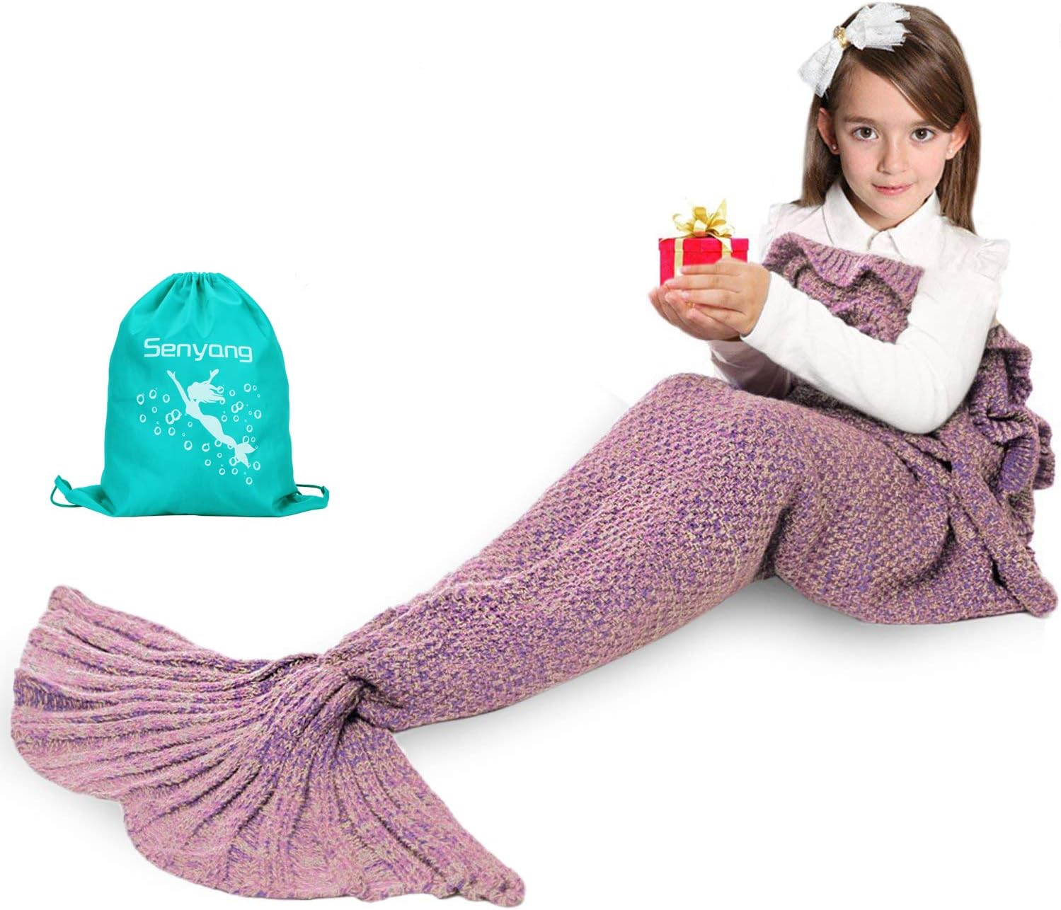 SENYANG Mermaid Tail Blanket - Mermaid Blanket for Girls，All Seasons Soft and Warm Sleeping Mermaid Blanket for Kids, Gifts for Girls, Best Choice for Girls Gift, Birthday (Ruffle-Lavender)