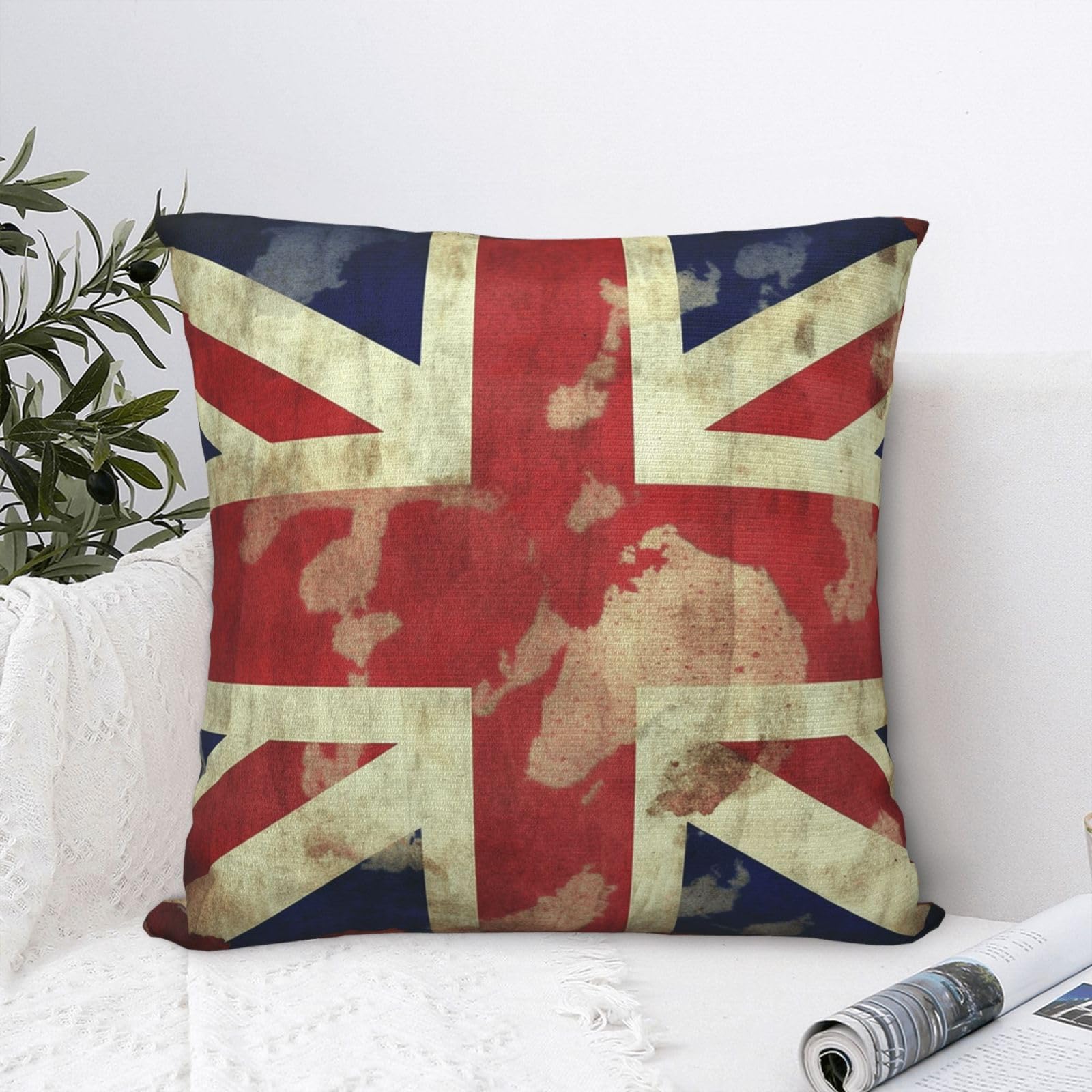 FodPand Luxury Velvet Throw Pillow Covers 24"x24" Super Soft Decorative Pillow Cases - Vintage Union Jack British Flag Pillowcases Modern Lumbar Cushion Cases for Couch Sofa Bed Pillow Shams
