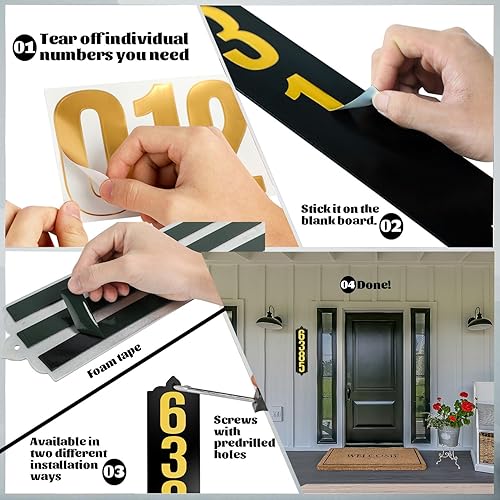 Vista 169 de Placa de dirección de metal personalizada, letreros de números para placa de pared de casa, letrero de dirección de nombre de calle, números de casa