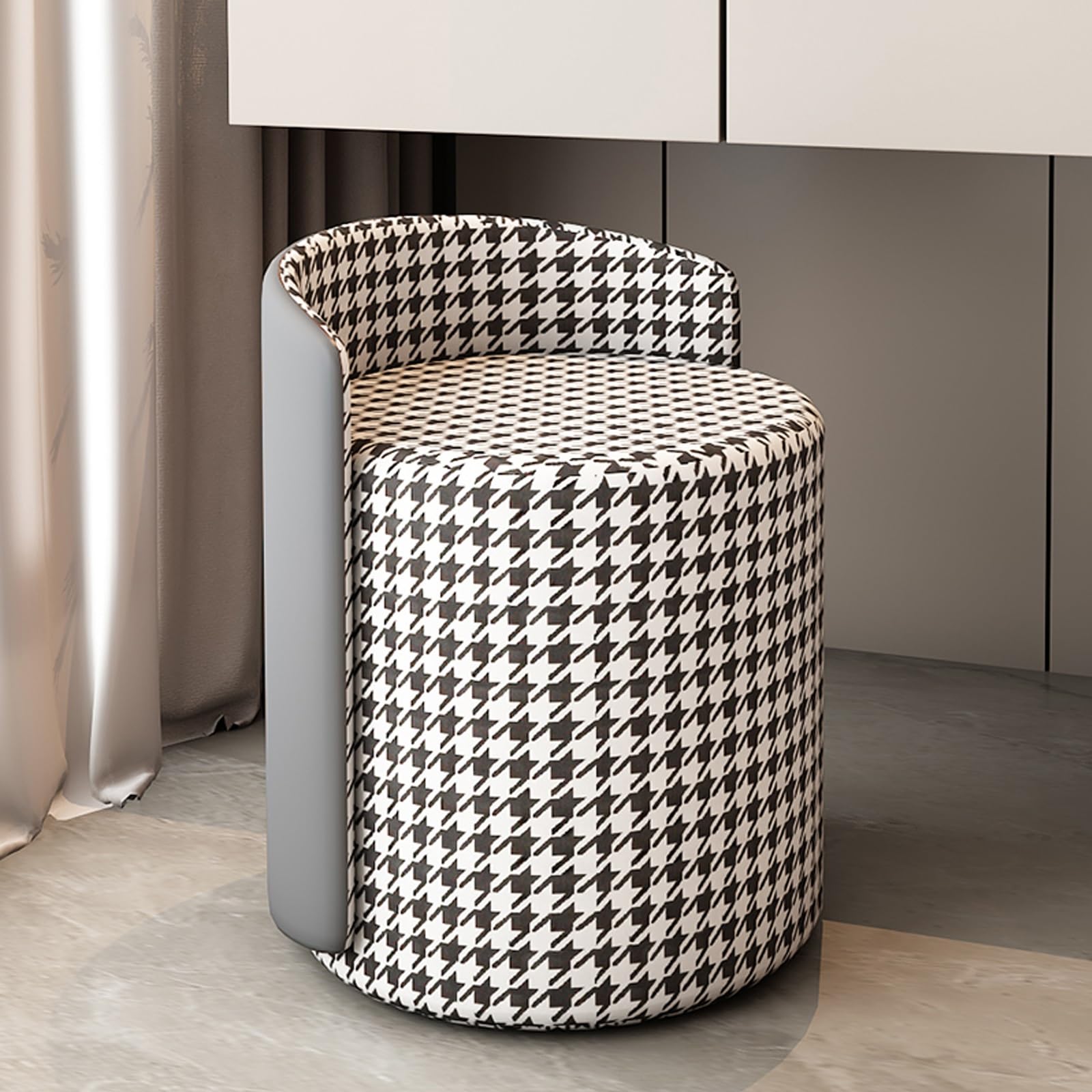 Chaise de maquillage pied de poule grise pour coiffeuse de chambre