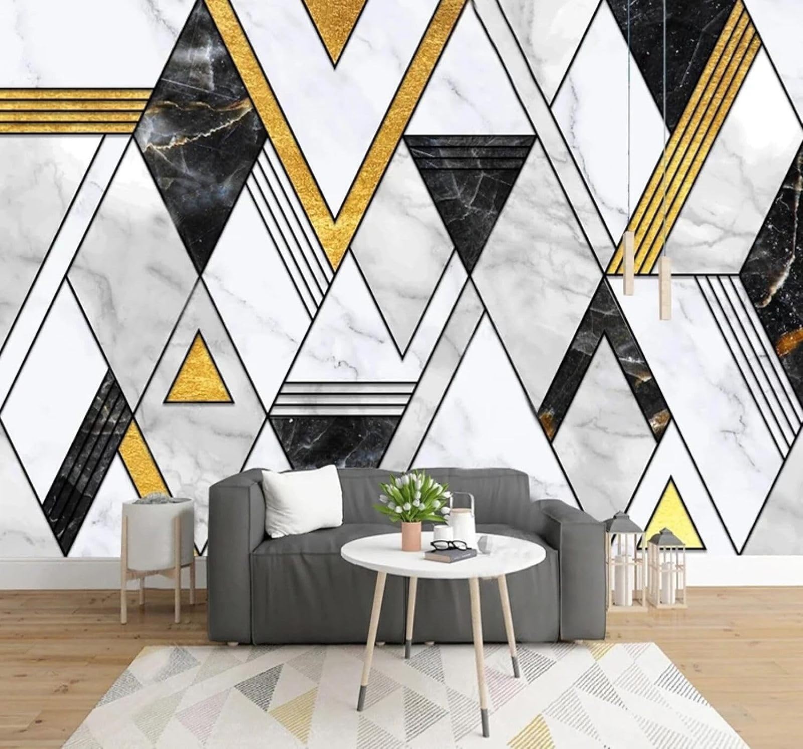 XLMING Abstract Gold Geometric Restaurant Café 3D Wallpaper Luxury Home Dining Decor Paste Sofa Living Room The Wall for Bedroom Mural-300cm×210cm
