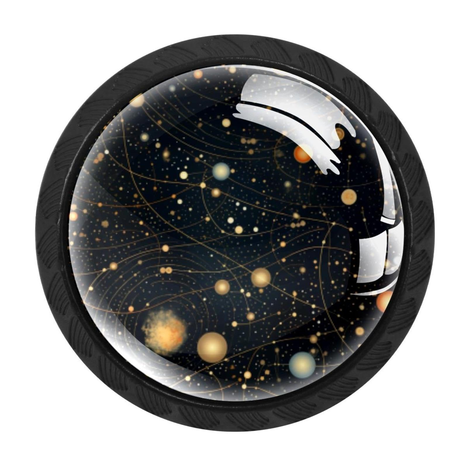 CHENZZZZ 4 Pack Black Planet Star Drawer Knobs, Cabinet Knobs Round Glass Knobs for Kitchen Cabinet Hardware Bathroom 35MM