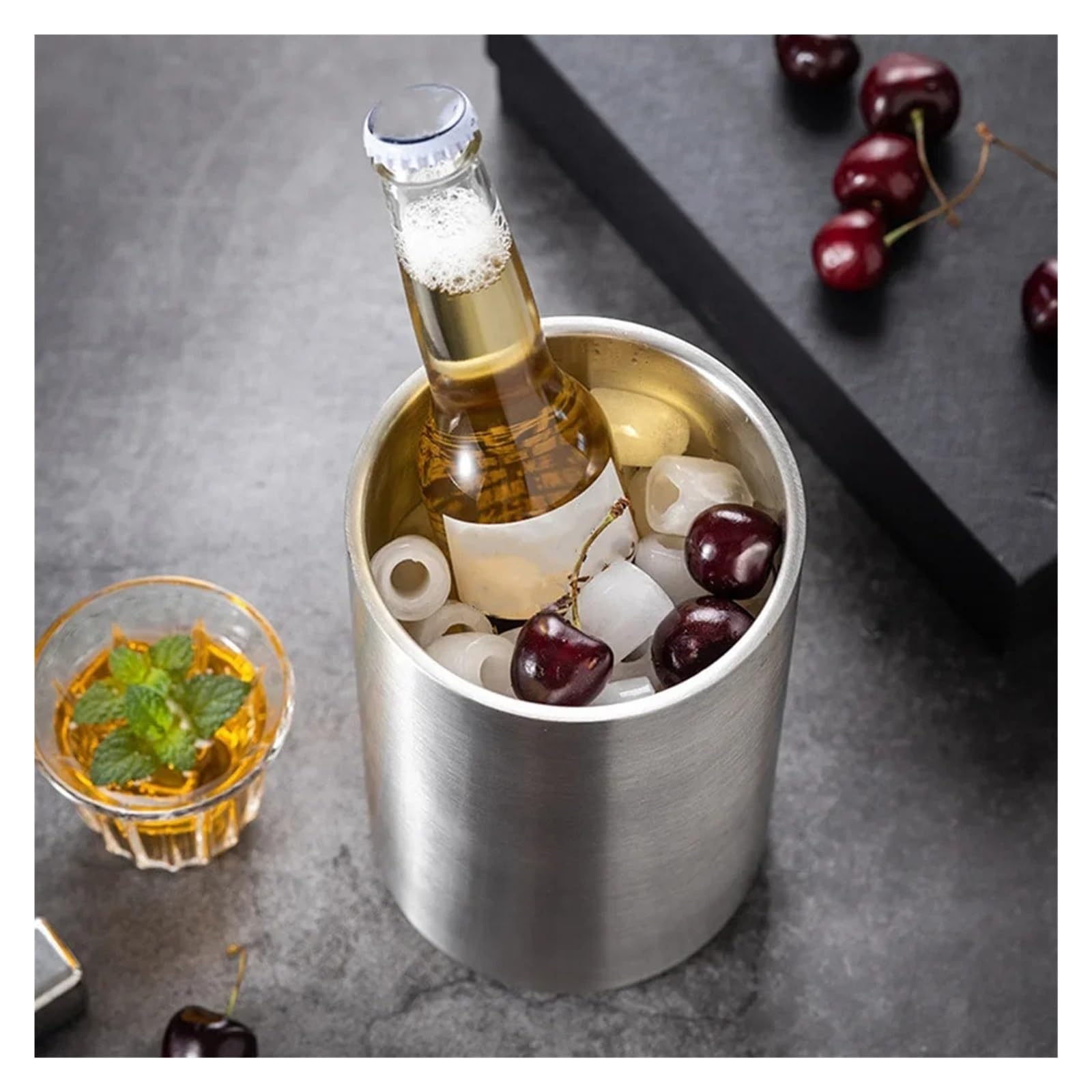 1 x doppelwandiger Edelstahl-Eiskübel, Weinkühler, Flaschenkühler, isoliertes Champagner-Bier