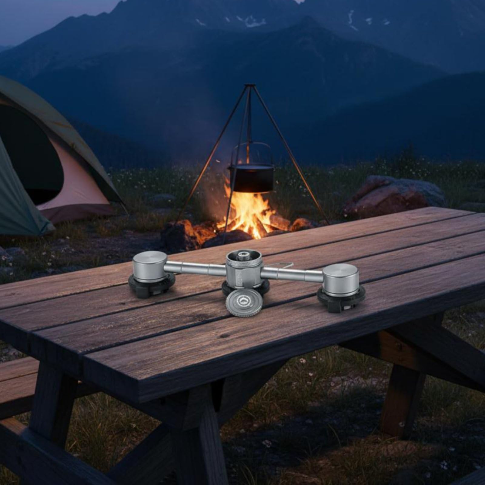 Outdoor Brennstoffbehälter Camping Kocher Verteiler Mehrfachanschluss Adapterkopf Gaszufuhr Konverter Aluminiumlegierung Stahl Stabil Sicher für Bergwandern Picknick Outdoor Mahlzeiten