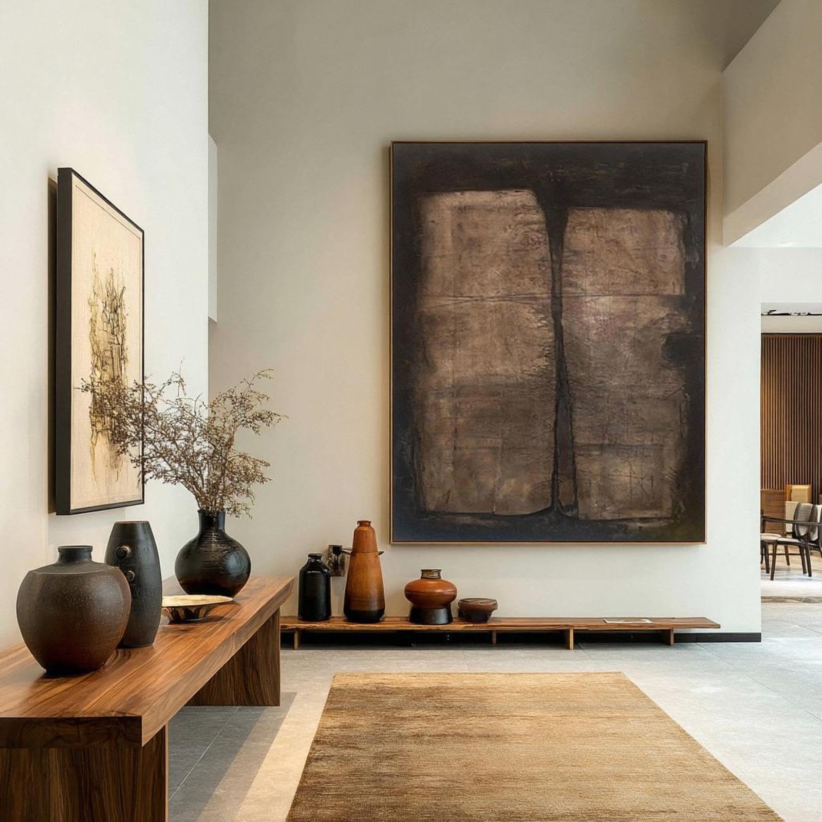 JACBON Brown Abstract Painting,Brown Wabi-Sabi Wall Art,Modern Minimalist Canvas Prints Artwork for Living Room 60x80cm（24x31inch InternalFrame