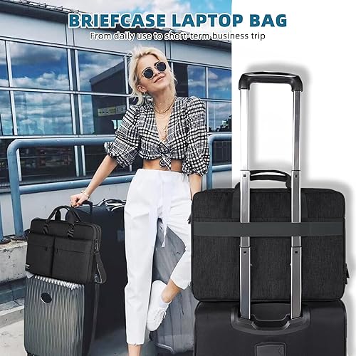 Miniatura 6 de KINGSLONG Maletín para laptop de 17.3 pulgadas para hombres y mujeres, bolsa de mensajero para laptop con correa para el hombro, bolsa cruzada de