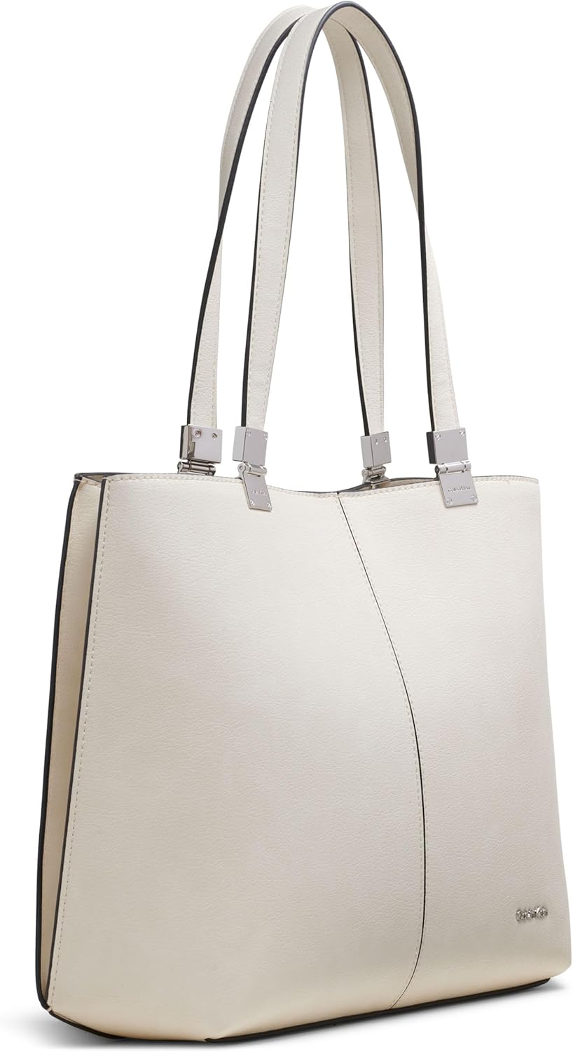 Calvin Klein Women's Granite Geometric Tote Bag – Vegan Leather, Monogram, 3 Pockets