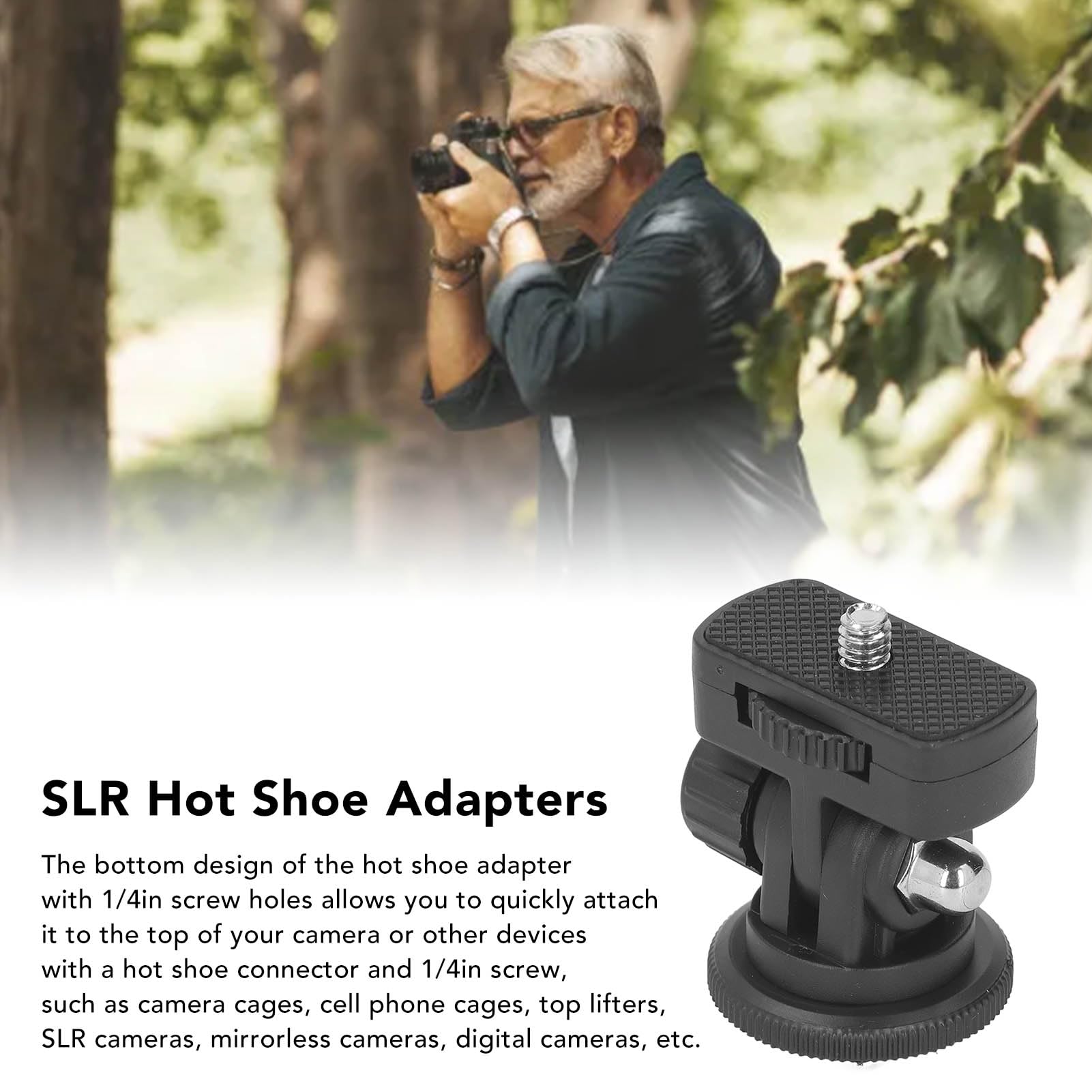 Gavigain Hot Shoe Adapter, Mini Ball Head Cold Shoe Mount Adapter with 1/4in Screw 180 Degree Tilt Camera Hot Shoe Mount Adapter for SLR Micro SLR Digital Camera