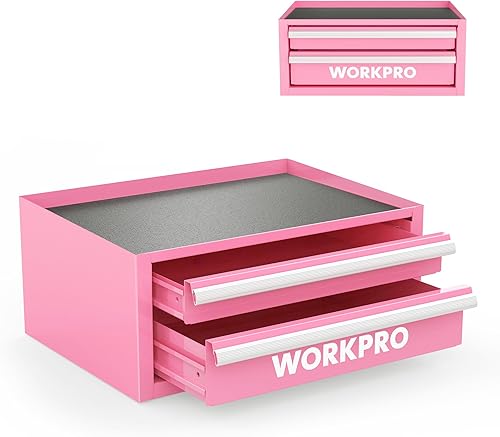 Miniatura 1 de WORKPRO Mini caja de herramientas de 12.5 pulgadas con 2 cajones y 1 almacenamiento superior abierto, pequeño baúl de herramientas de metal con