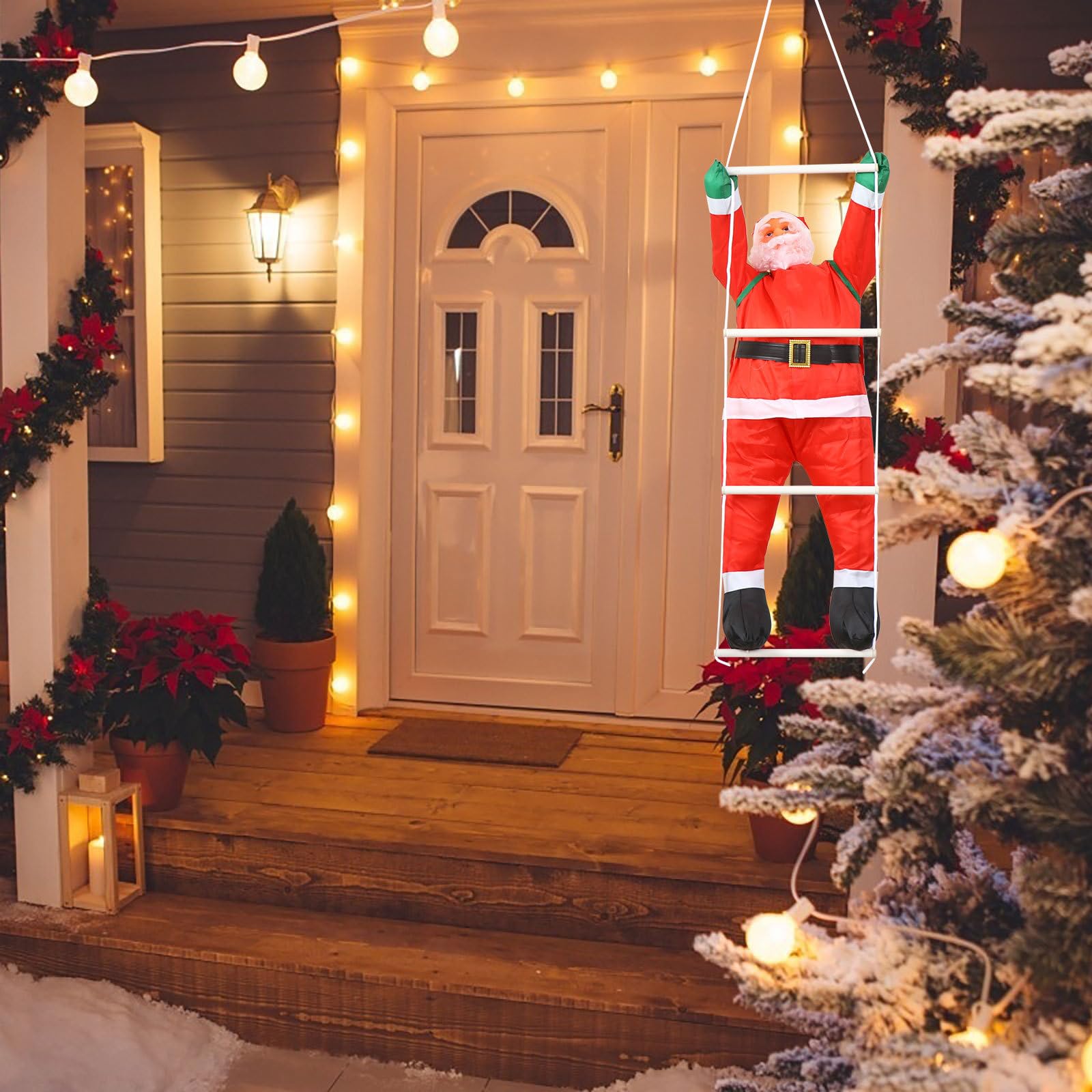 Colgante Navideño de Papá Noel para Decoración de Escalera Tela Oxford y Algodón PP, Accesorio Divertido para Fiesta y Ambiente Navideño Clásico