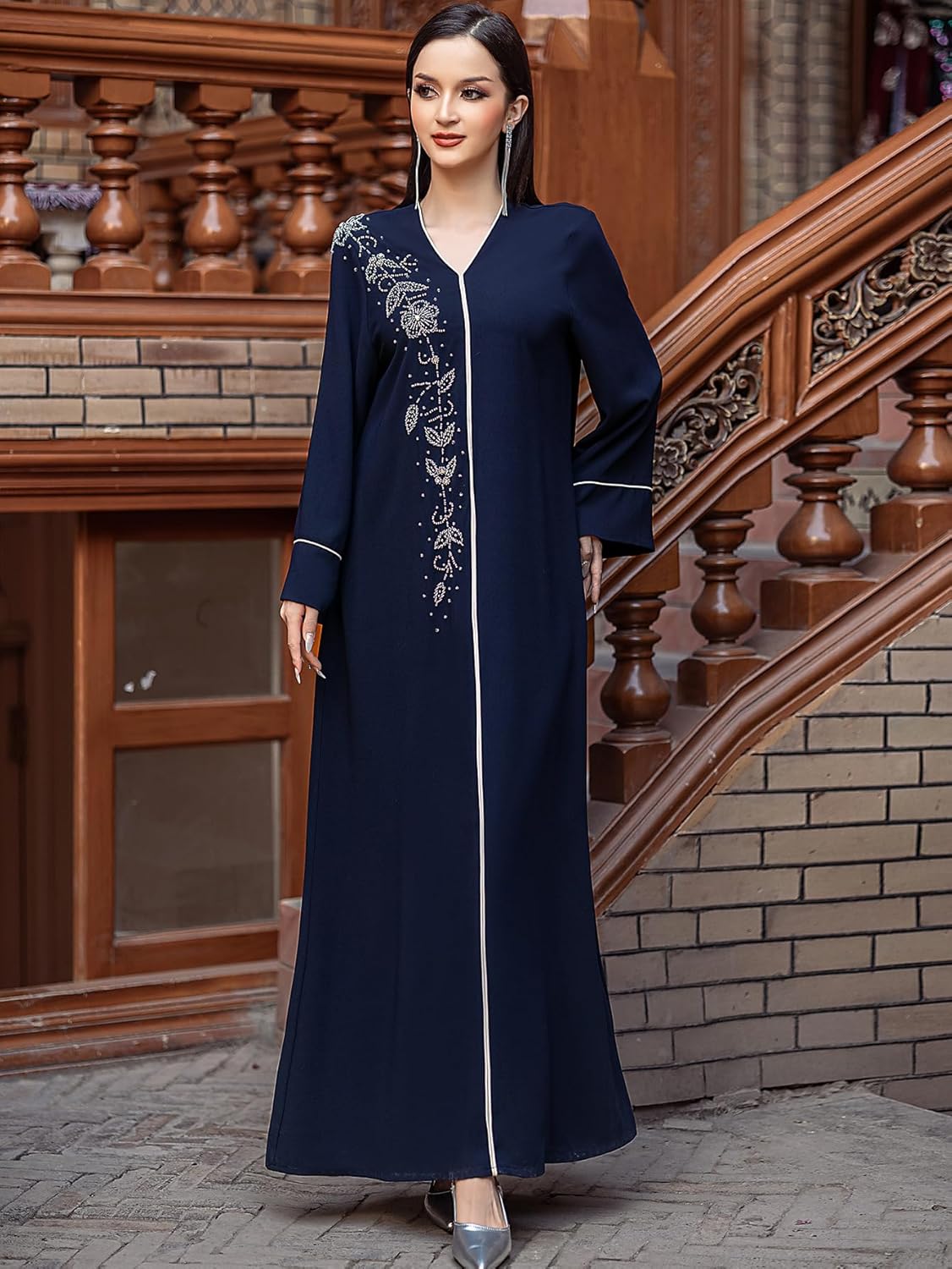 PolyJolly Abaya Dress for Women Dubai Sadui Embroidery Fancy Arabic Gown Collection - Image 3