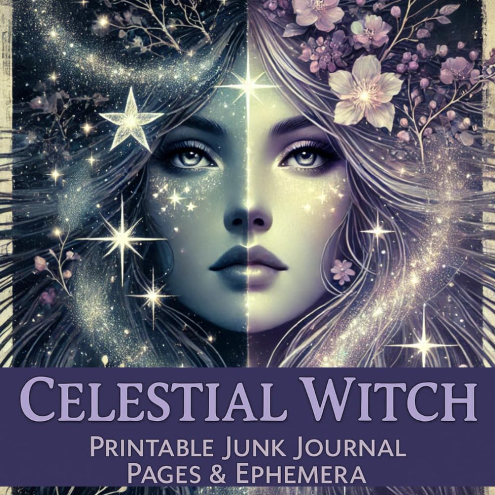 Celestial Witch: Printable Junk Journal Pages & Ephemera: A Mystical Collection of Moon Witch-Themed Printable Collage Sheets for Scrapbooking, Paper Crafts, and Art Journaling