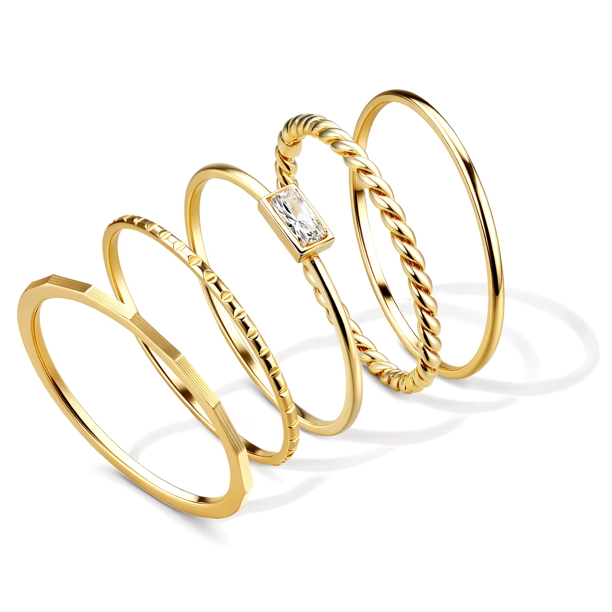 sailimue Gold Stackable Rings for Women Non Tarnish - 14K Gold Plated Waterproof Thin Band Ring Set - 1mm Minimalist Stainless Steel Silver Stacking