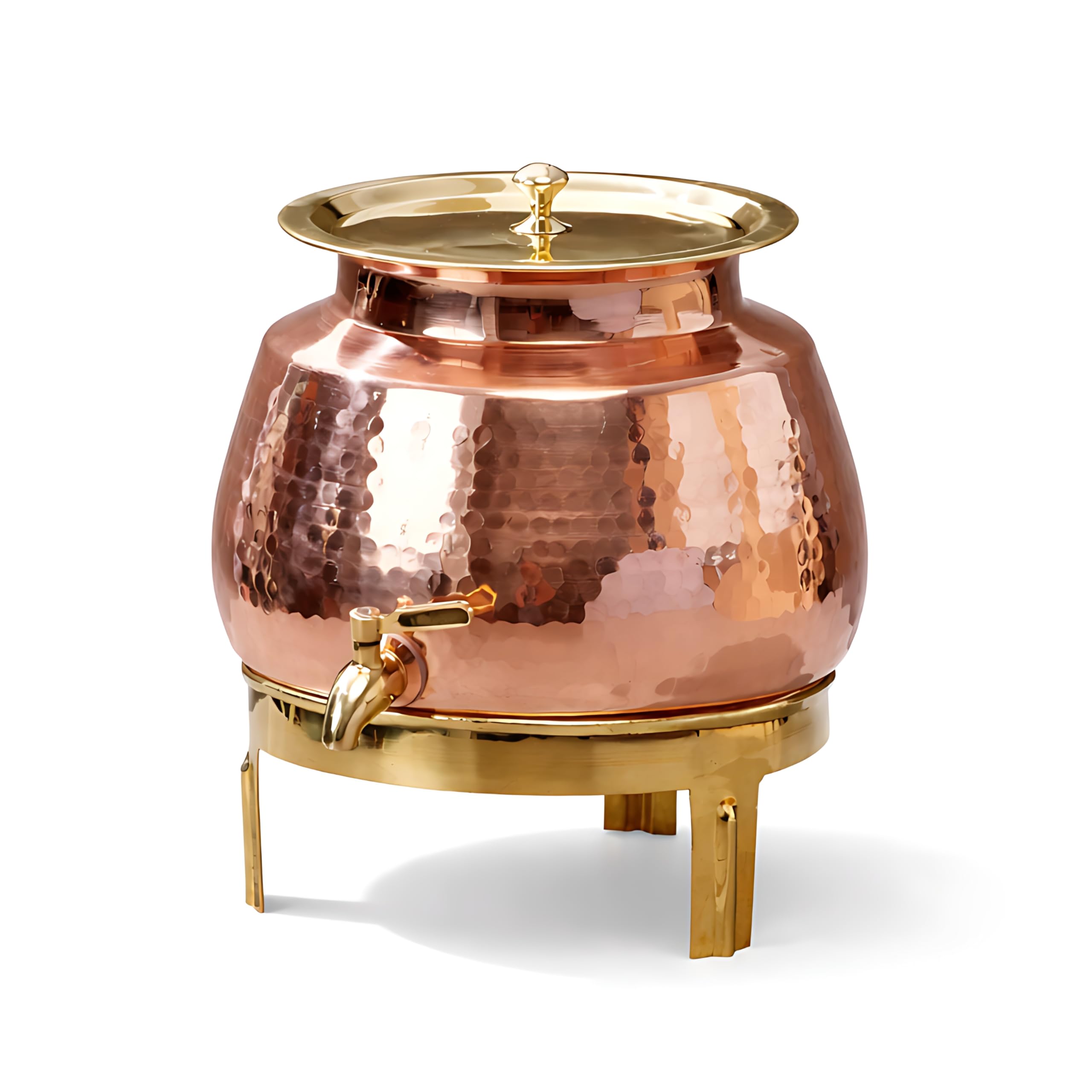 P•TAL Copper Water Dispenser Set with Gift Box | 100% Pure Copper Pot/Matka with Prefitted Leakproof Brass Tap, Lid and Stand (10L)