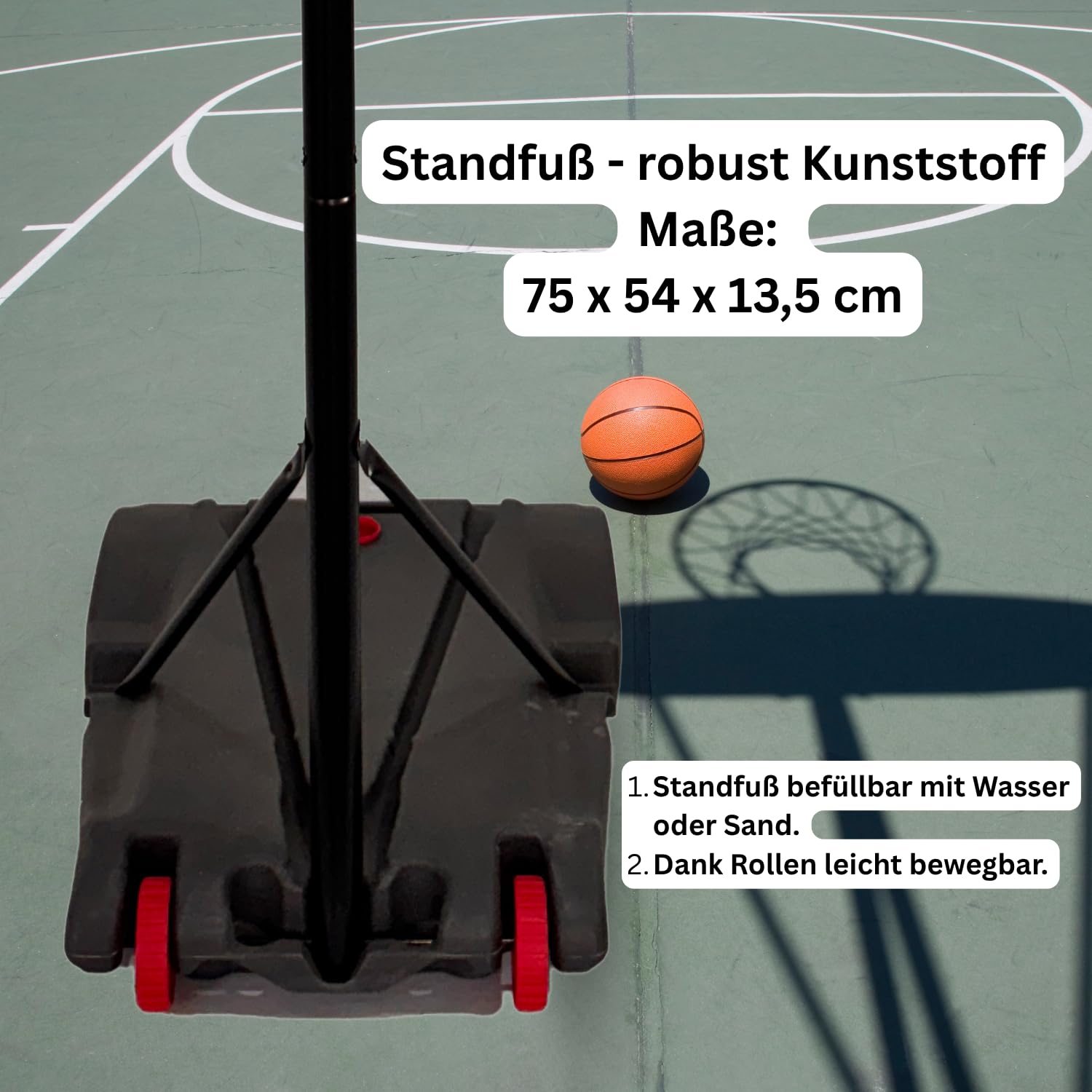 BEST SPORTING Basketballkorb Outdoor 165–205 cm – Verstellbar & mobil – Transportable Korbanlage mit stabilem Standfuß – Optional mit Basketball & Pumpe – Für Kinder & Einsteiger