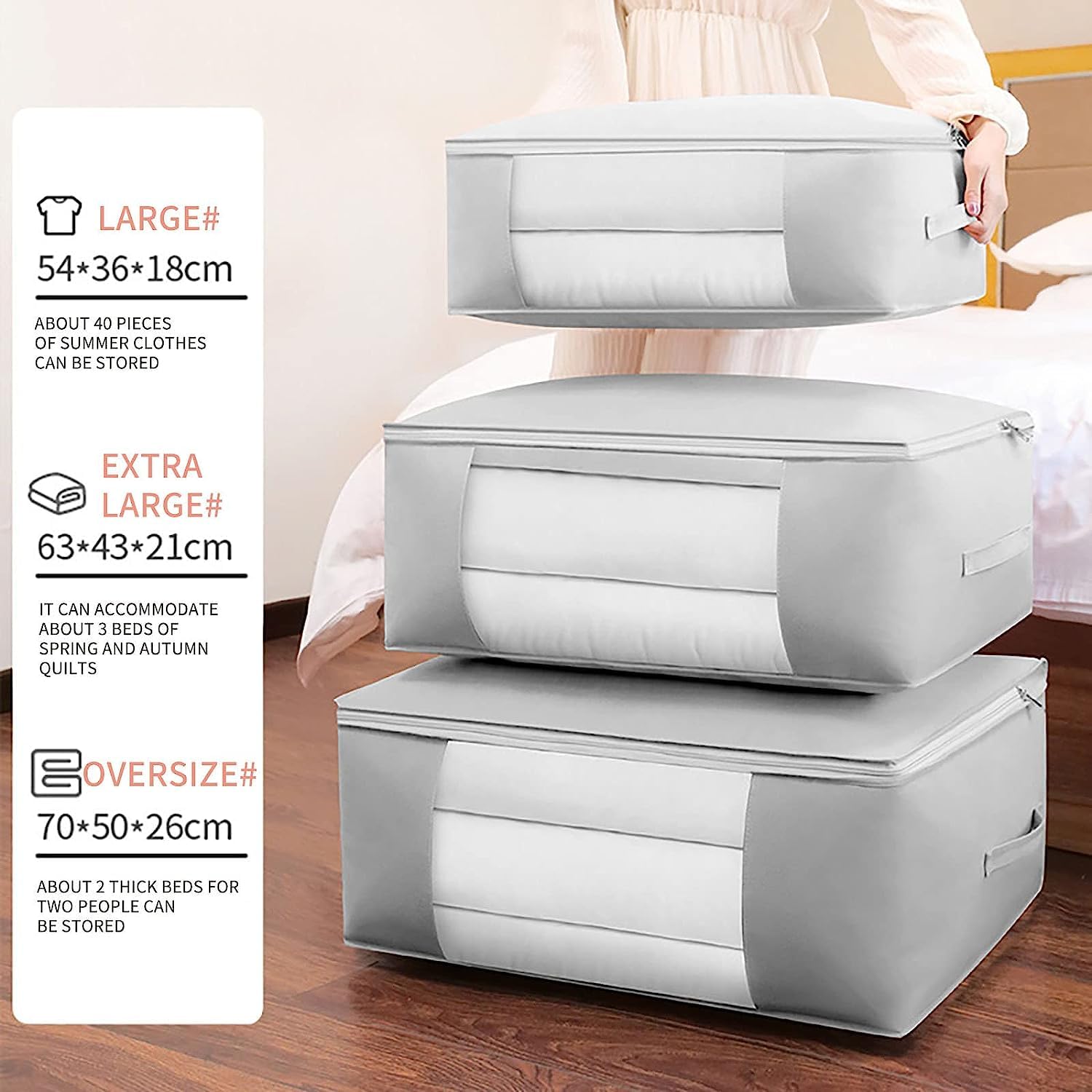 Torby Do Przechowywania Torba Do Przechowywania Kołdry Z Przezroczystym Okienkiem I Uchwytem Organizer Szafy Na Ubrania Koc Przeprowadzka(G,54 * 36 * 18cm)