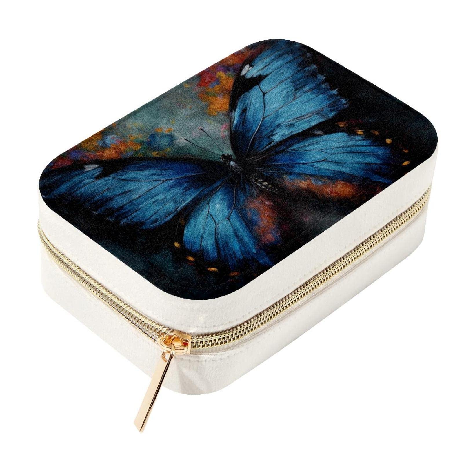 Boîte à bijoux de voyage pour bague en velours bleu portable