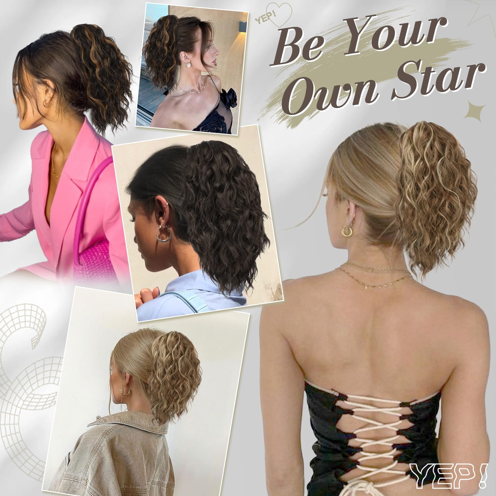 BARSDAR Kurzes Pferdeschwanz Verlängerung 30CM Klauen Clip Wellige Pferdeschwanz Haare Extension Multi Layered Synthetik Clip Pferdeschwanz Haarteil für Damen Mädchen (Braun & Blond)