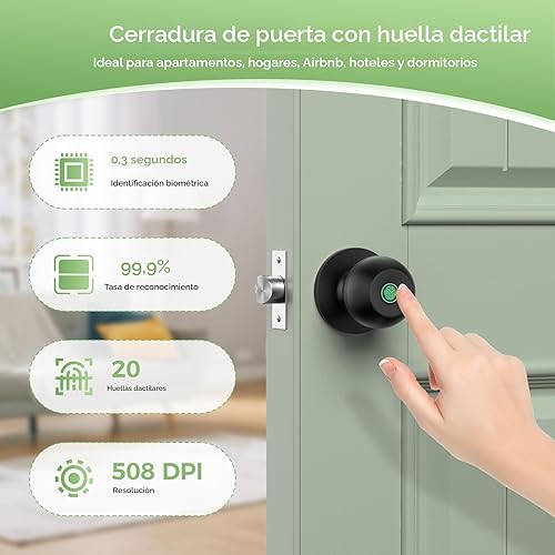 Miniatura 2 de Cerradura de puerta de huellas dactilares, perilla de puerta inteligente, cerradura biométrica inteligente de puerta con control de aplicación