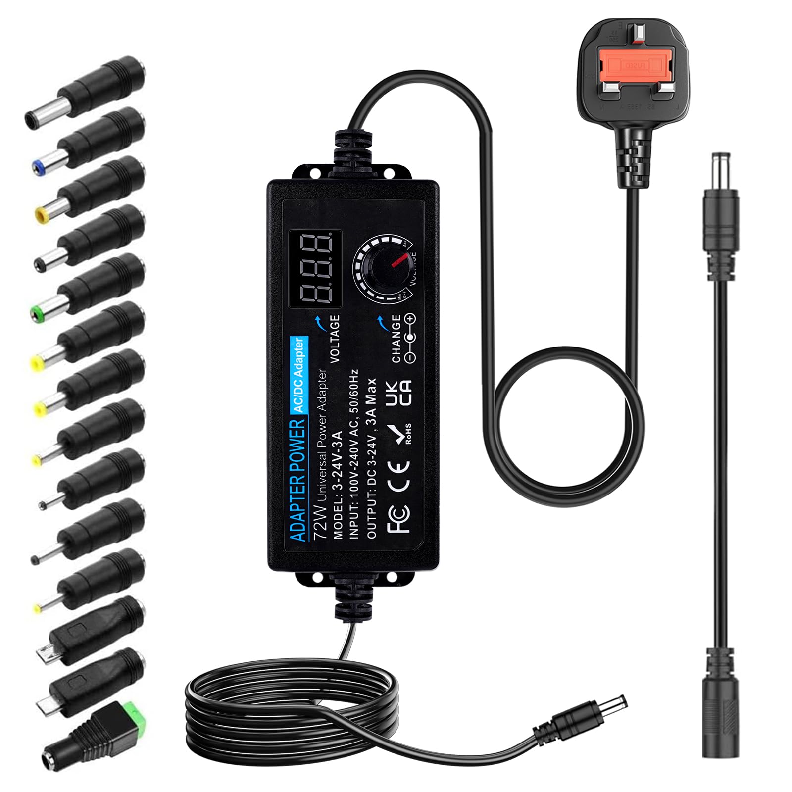 Luxvista 3V~24V 3A 72W Power Supply Adjustable,DC 3V to 24V Variable ...