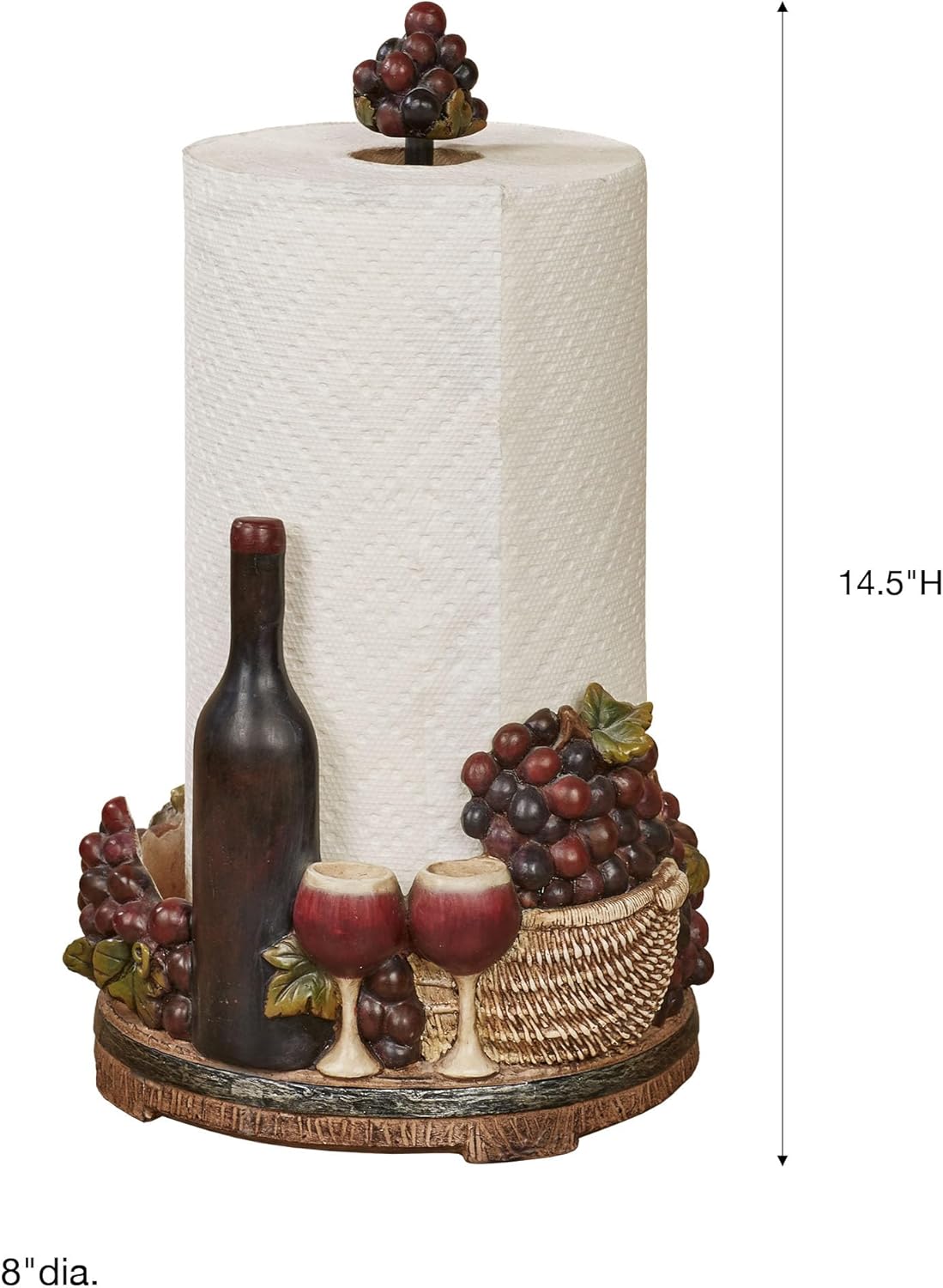 Touch of Class Wine Picnic Paper Towel Holder - Resin - Purple, Green, Brown - Tuscan Style Decor - Grape Design - Themed Paper Towels Holders for Kitchen - Painted by Hand