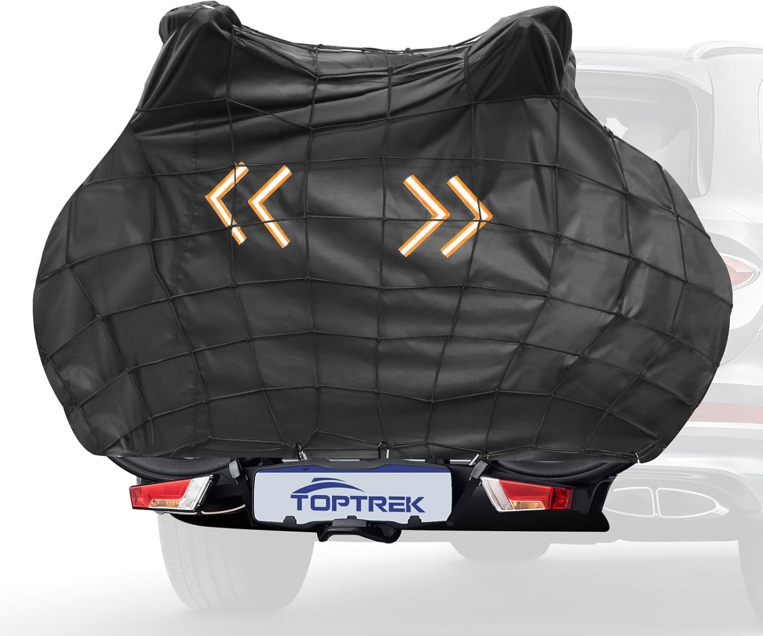 toptrek Fahrradschutzhülle Fahrradträger Reißfeste für 2 Fahrräder , Fahrradabdeckung Heckträger mit Gepäcknetz Elastisch, 600D Oxford-Gewebe Fahrradgarage Heavy Duty&amp;Wasserdicht