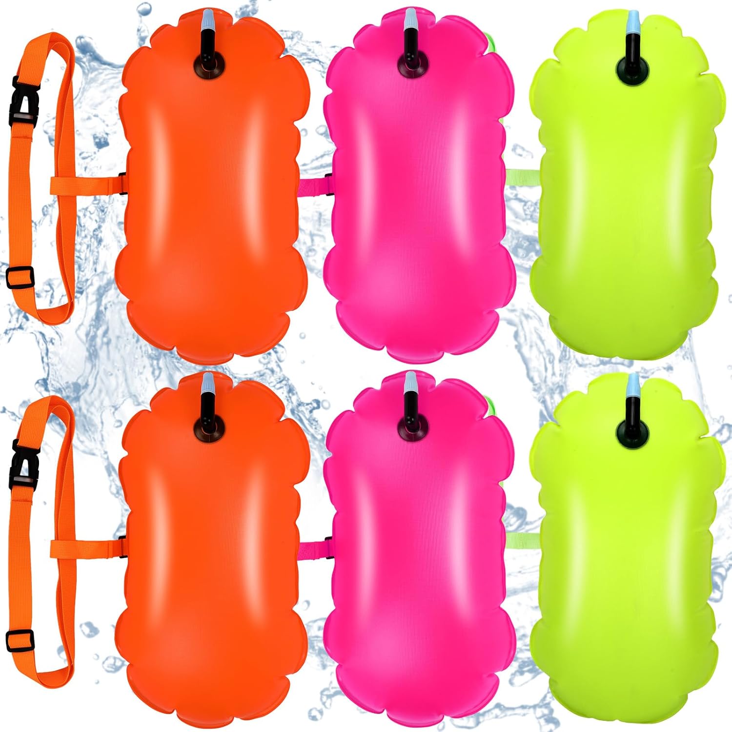 6 Pack Swim Buoy Float for Open Water Safety Inflatable Swimming Bubble Float with Adjustable Waist Swimming Pull Buoy for Swimmers