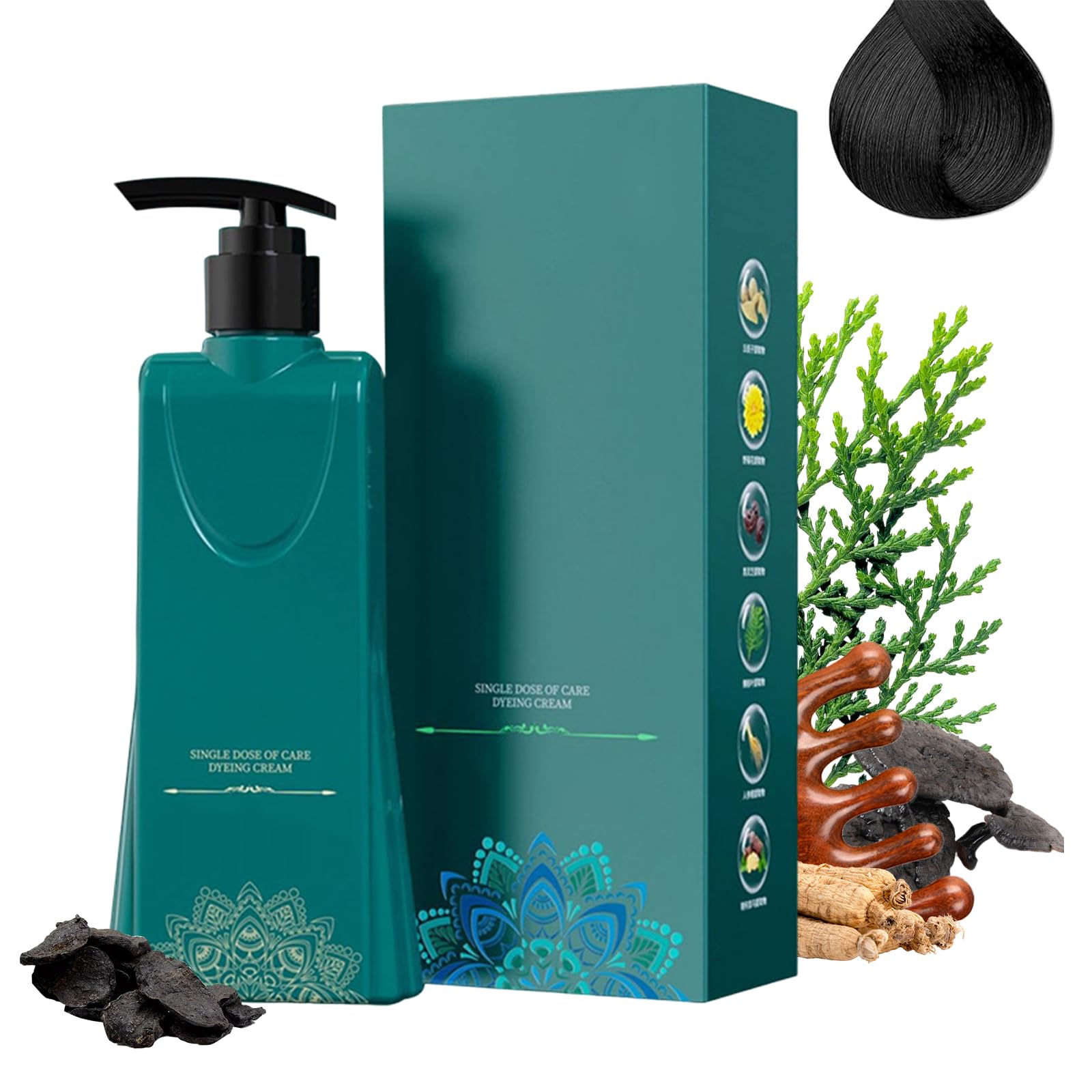 Set De Tinte De Larga Duración Con Fórmula Suave, Colorante Nutritivo De Origen Vegetal, Champú Natural Y Duradero Para Cubrir Canas, Tinte Natural Con Champú (Negro)