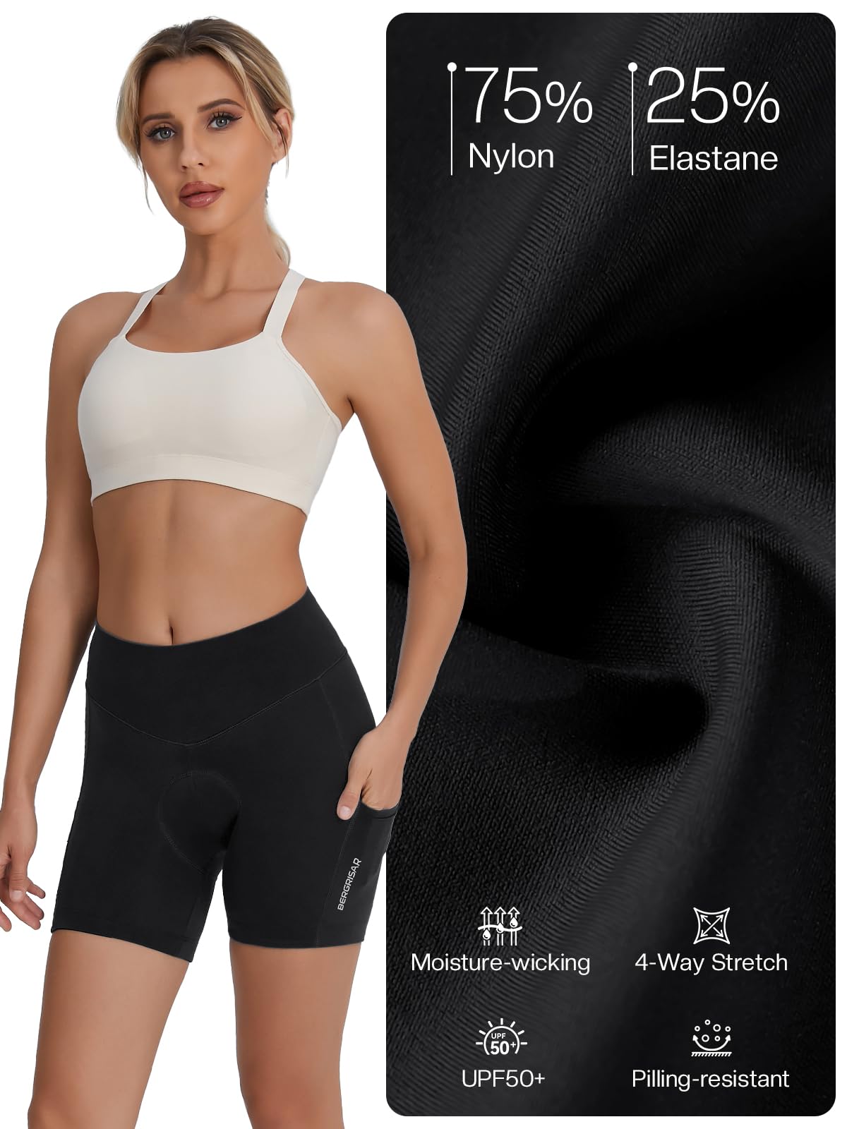 BERGRISAR Pantaloncini da ciclismo da donna imbottiti 4D con 3 tasche