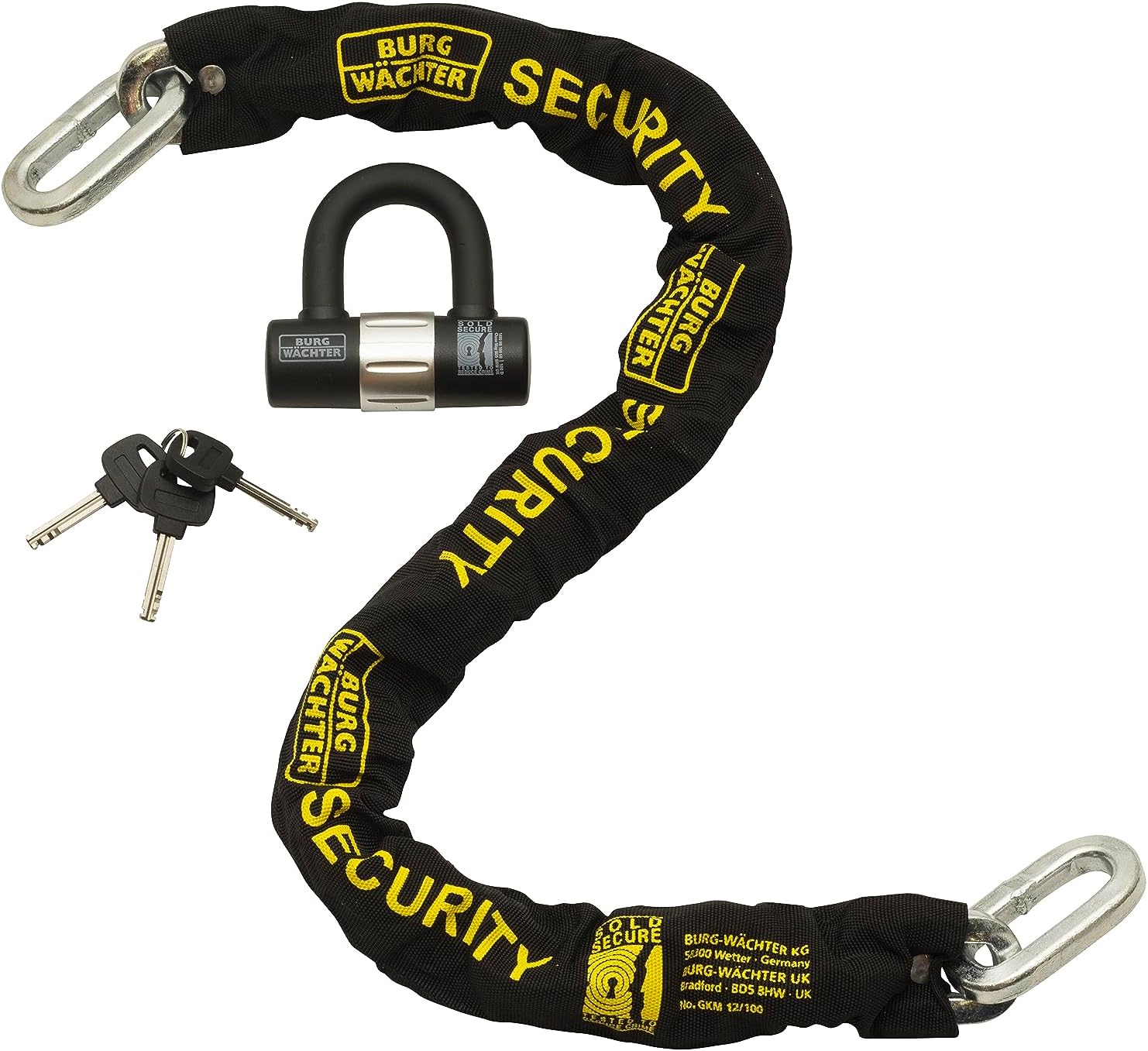 Burg-Wachter 2M 12mm Verkocht Motor Beveiligingsketen Goud Slot, Zwart