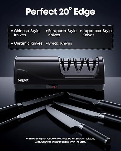 Miniatura 6 de Afilador de cuchillos eléctrico para cuchillos de cocina, sistema de afilado de 3 etapas con abrasivos 100% de diamante, guía de ángulo de precisión