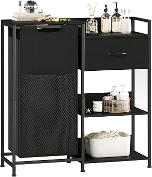 Somdot Laundry Hamper with Fabric Drawer and Shelves, Laundry Basket Sorter with 15.8 Gallons 60L Pull-Out and Removable Bag, Black