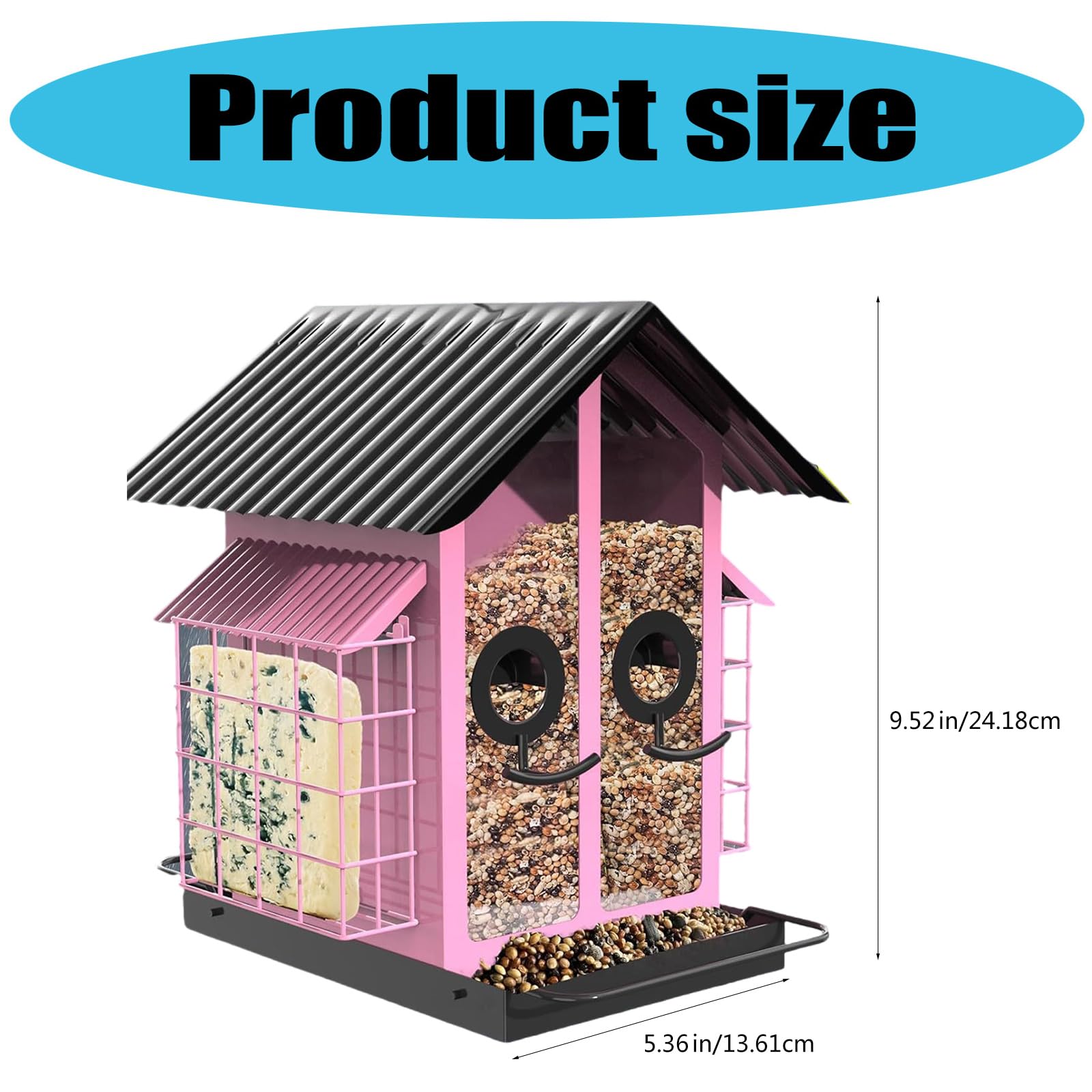Comedero para pájaros de Gran Capacidad para jardín y Patio, diseño de Percha con construcción de Metal para comedero para pájaros Colgante Aire Libre