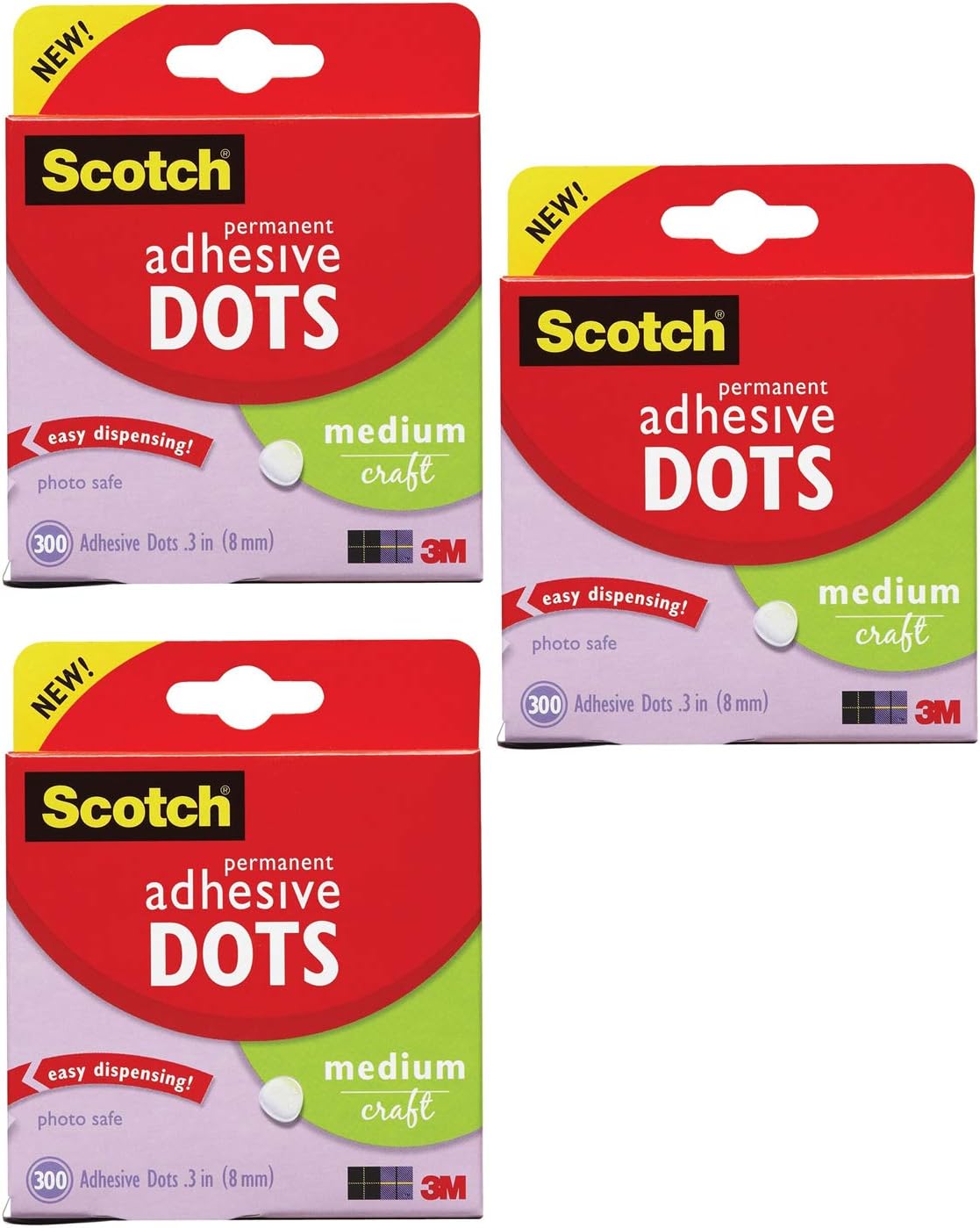 Scotch Adhesive Dots, Medium, Clear, 300-Count, 3-Pack – Permanent, Photo-Safe, Acid-Free Adhesive for Crafts