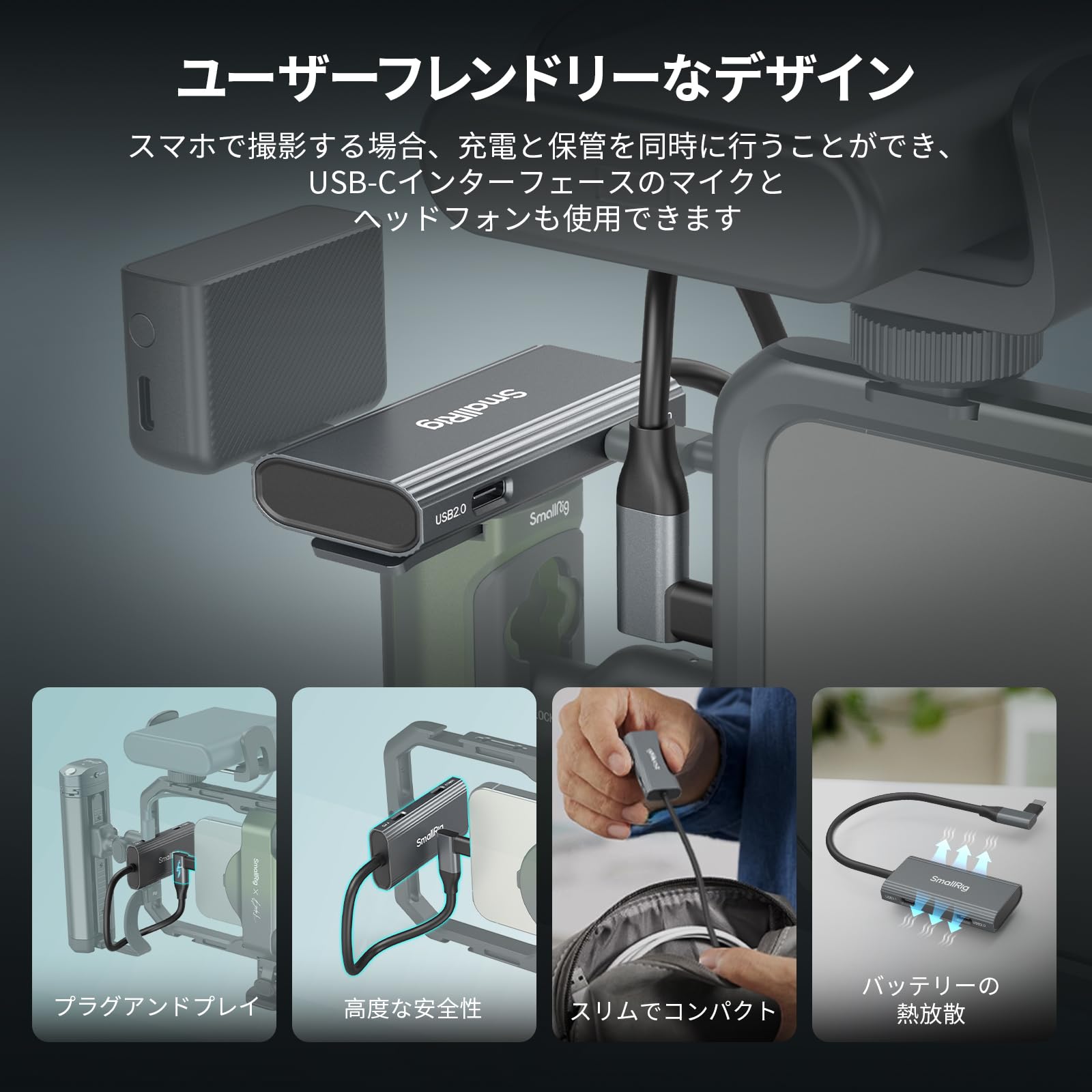 Amazon | SmallRig USB-Cハブ 4-in-1 コールドシューマウント スマホ