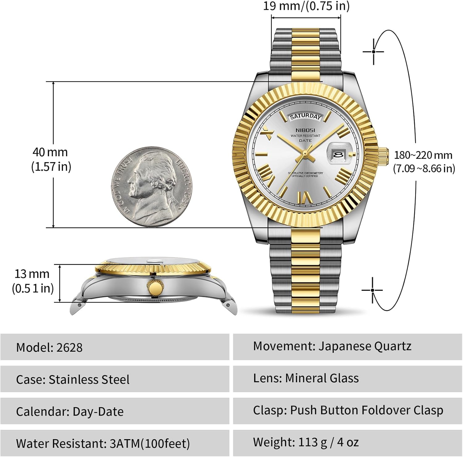 NIBOSI Men Watches Analog Quartz Stainless Steel Rose Gold Silver Watches for Men Waterproof Business Classic Desiger Wrist Watch with Day Date - Image 3