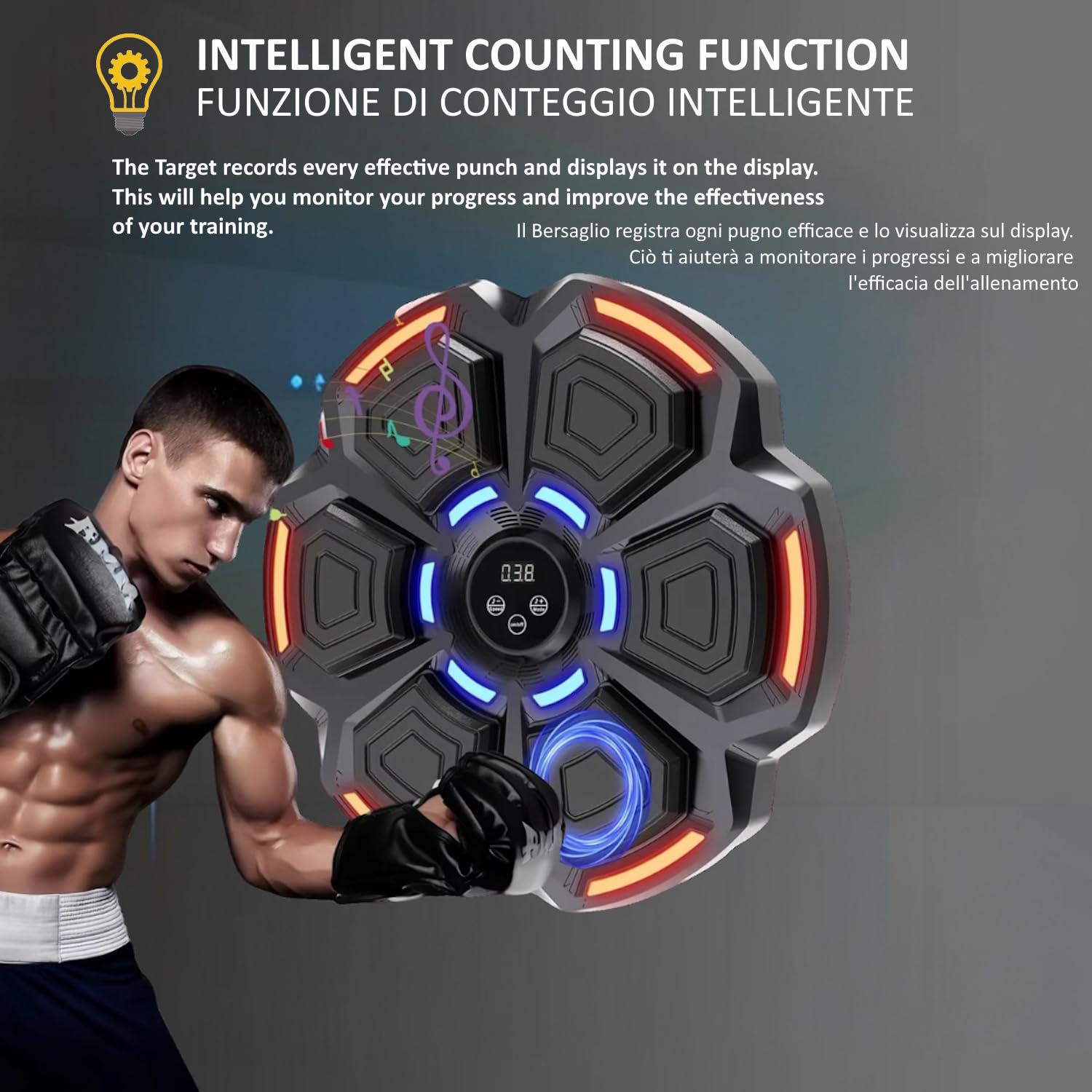 FFitness Music Boxing Machine 9 velocità di Allenamento con Bluetooth Attrezzatura Boxe Bersaglio da Parete con Display Contatore Tirapugni Elettronico da Muro